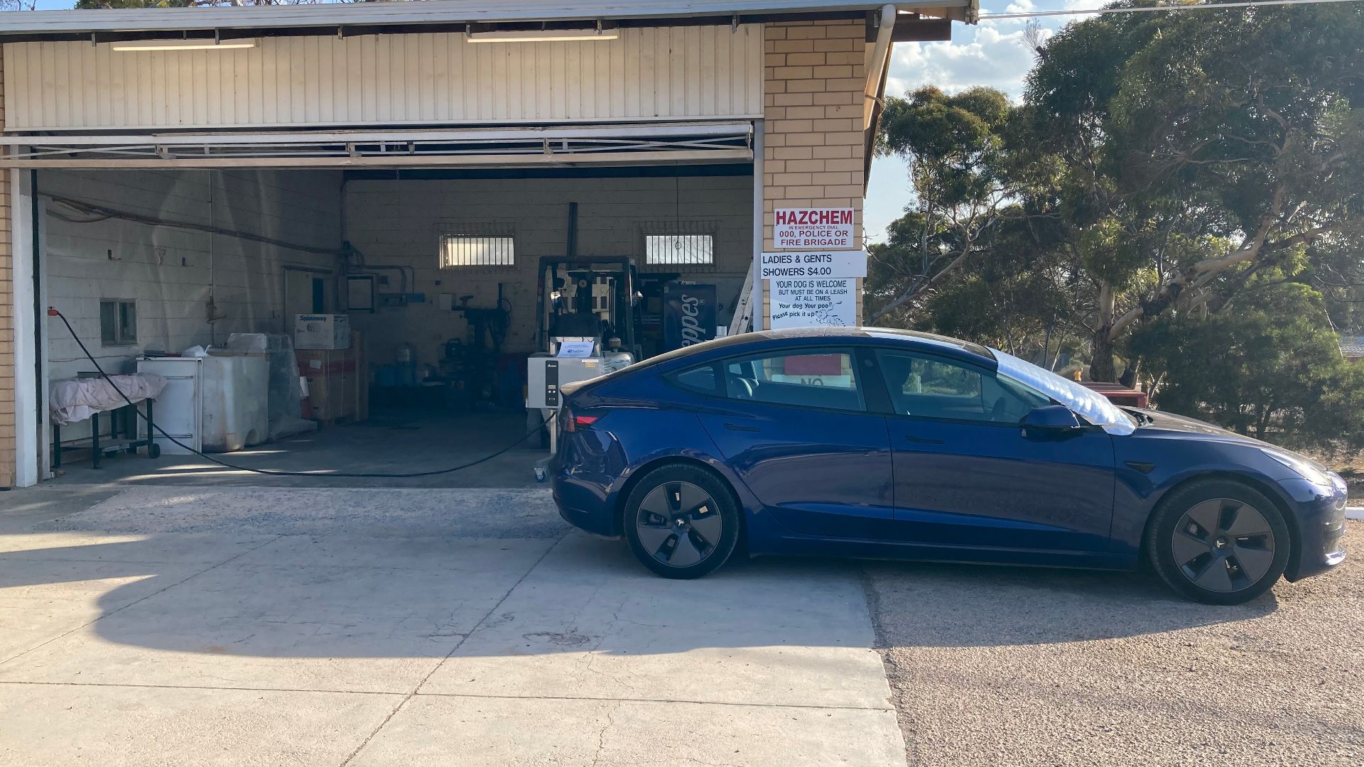 Tesla Model 3 charging at Madura Pass Oasis, Western Australia