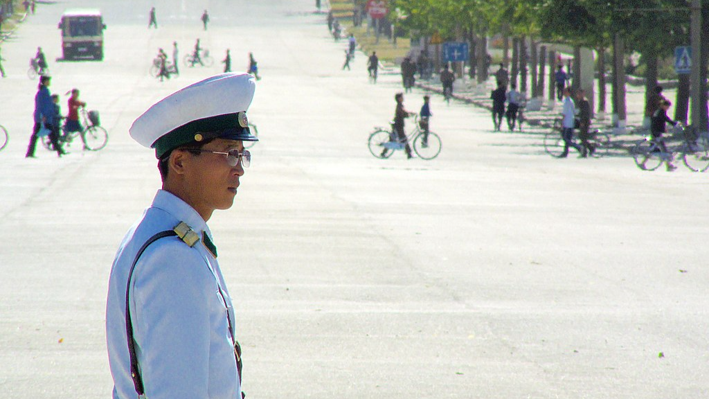 Traffic controller on the street in Kaesong, North Korea