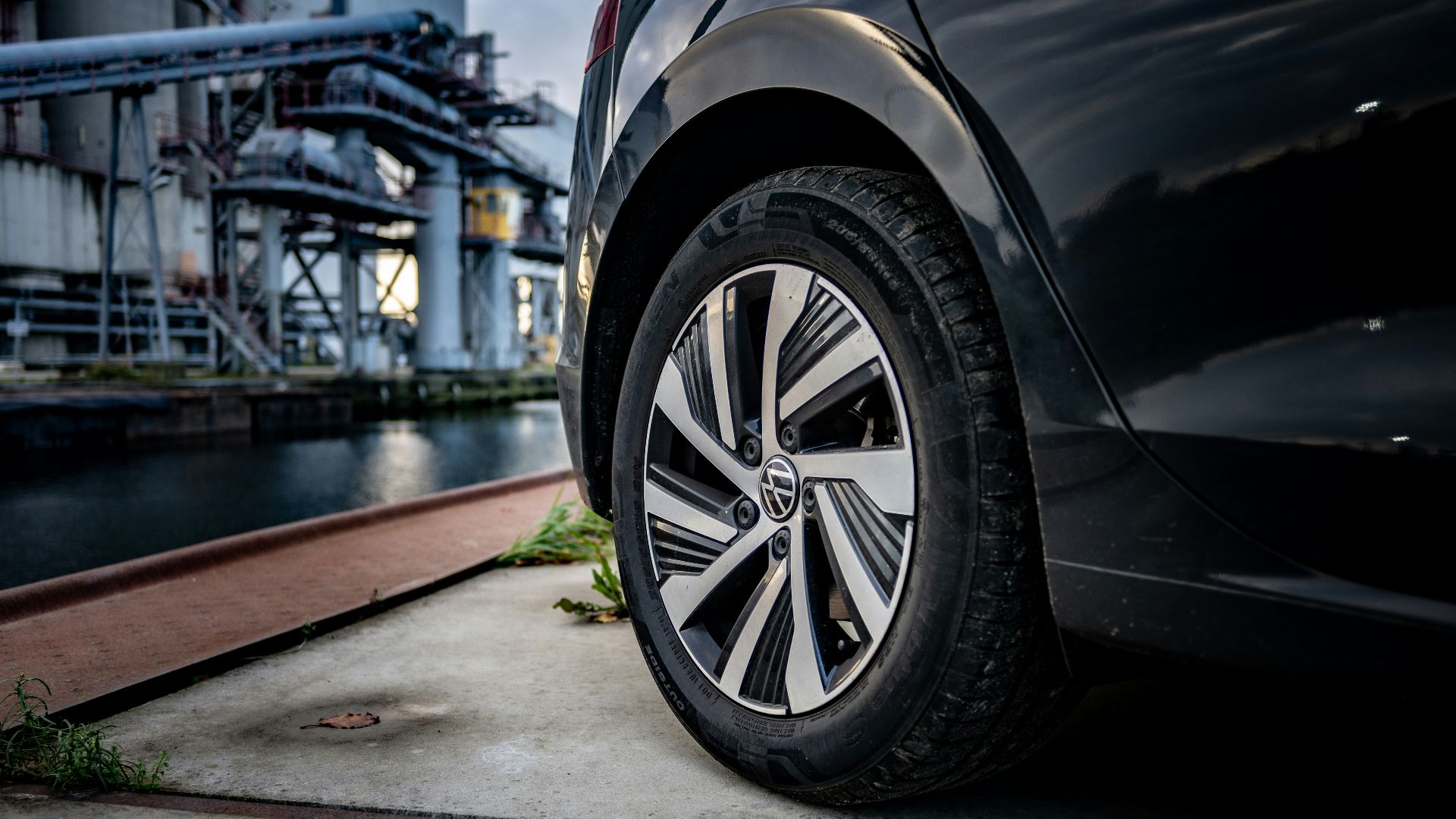 a close up of a tire on a car