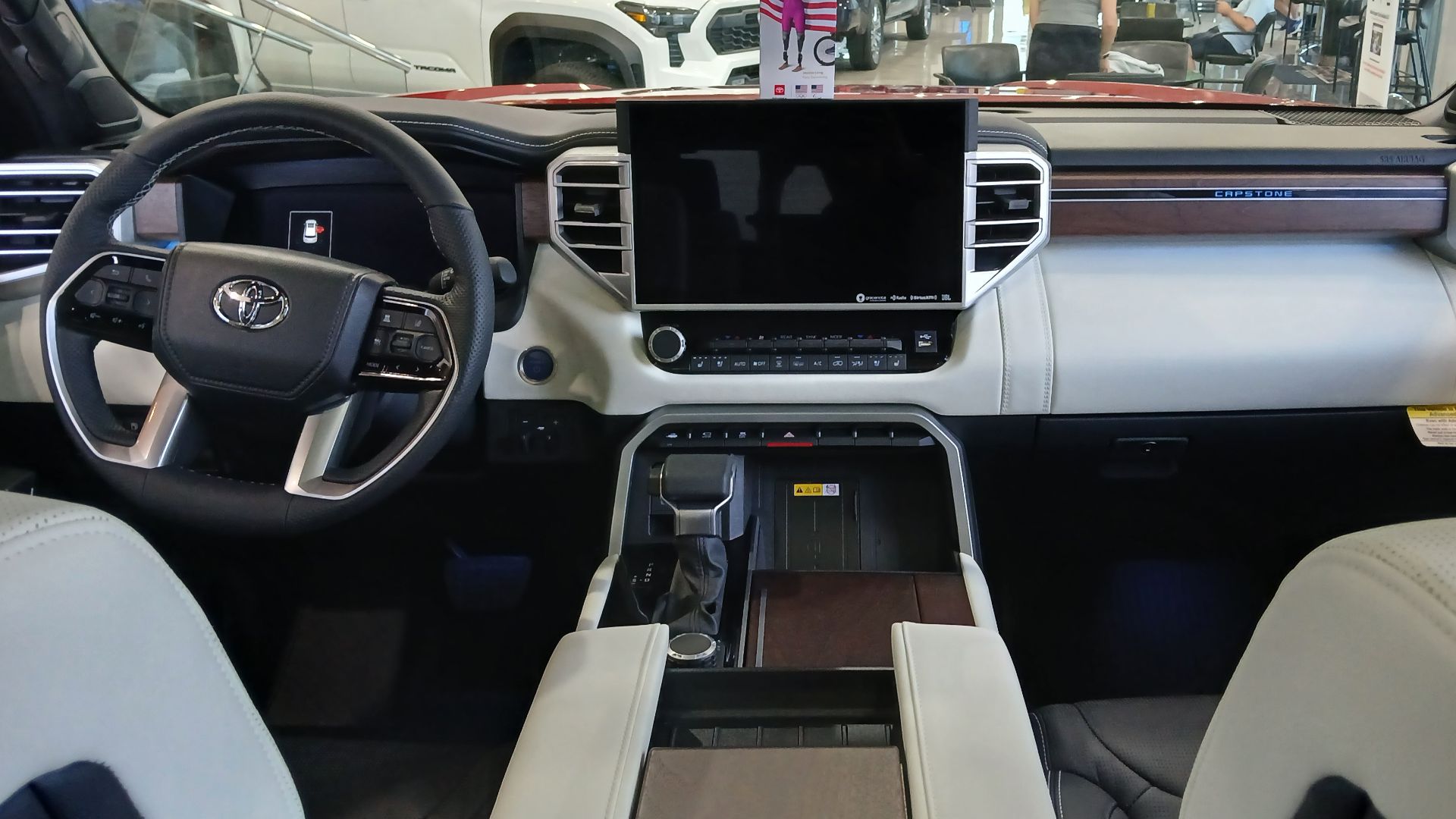 Dashboard of a 2024 Toyota Sequoia Capstone hybrid full-size SUV.