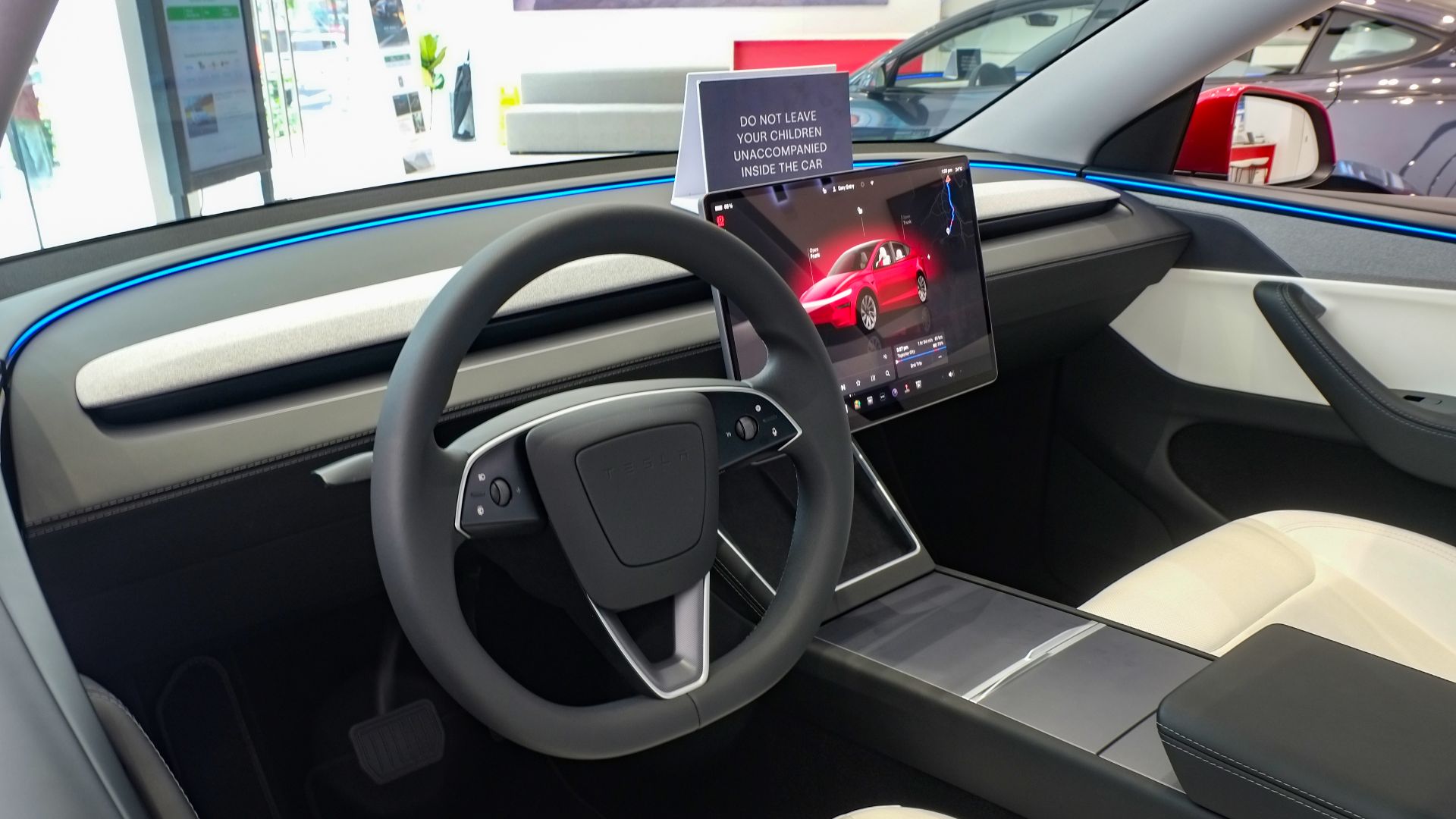 2025 Tesla Model Y interior view at Tesla Flagship Store - Uptown BGC. From an AWD Model Y