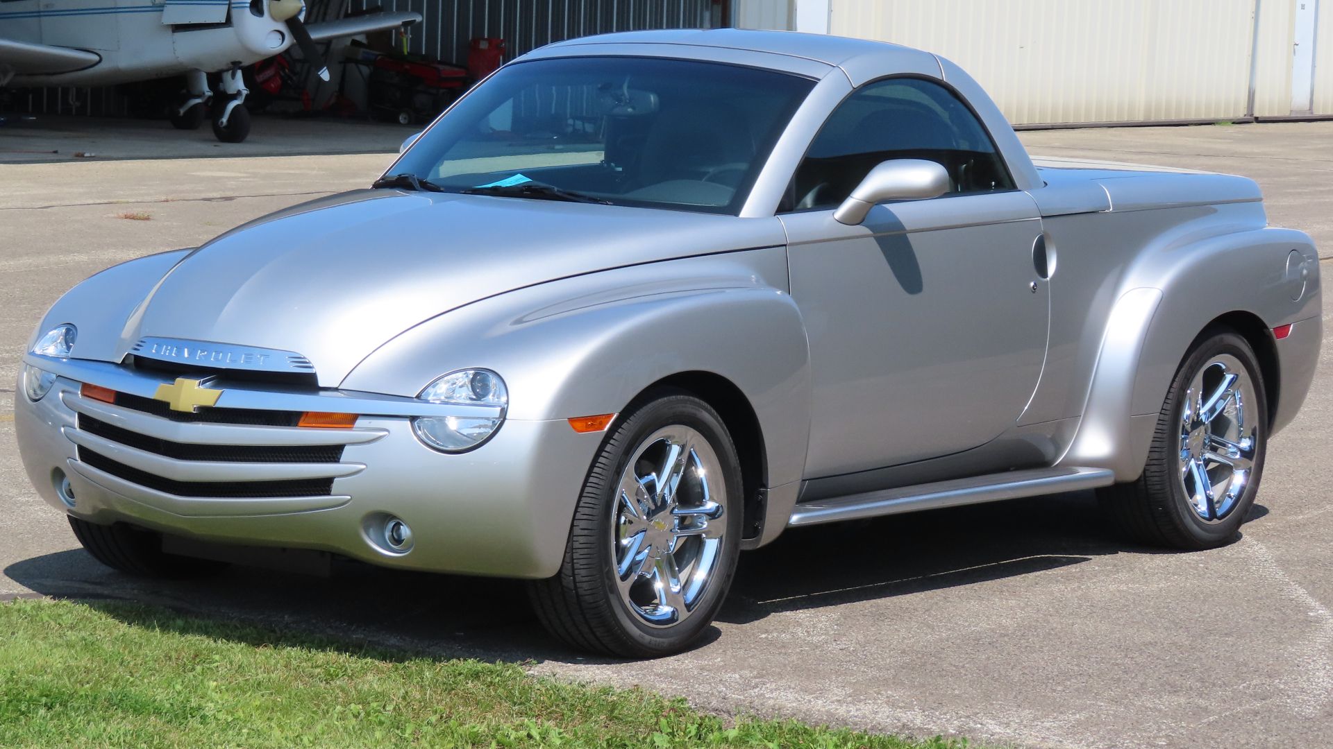 2005 Chevrolet SSR photographed at the August 24th, 2024 Airplanes and Automobiles event at the New Castle Municipal Airport in New Castle, Pennsylvania. Finished in Ricochet Silver Metallic.