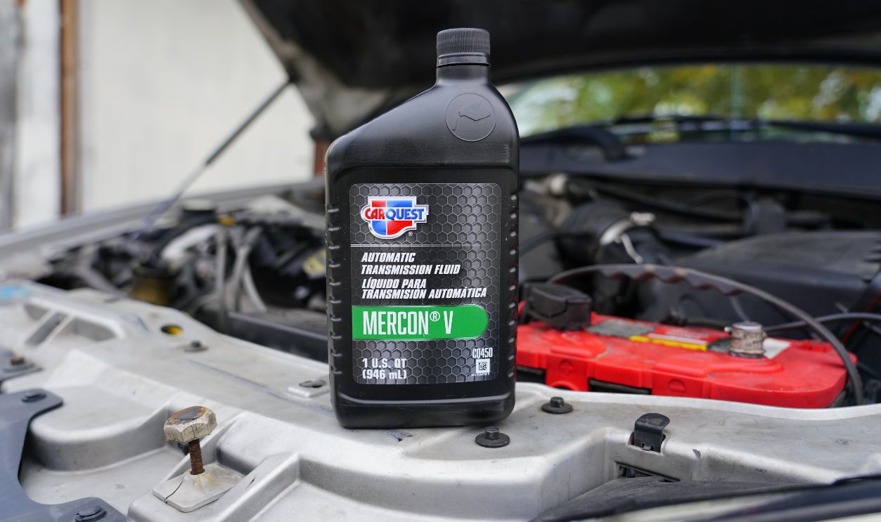 Fond du Lac, Wisconsin / USA - October 28th, 2019: CARQUEST Oil and Fluids Mercon V Automatic Transmission Fluid, 1 Quart for Ford vehicles 