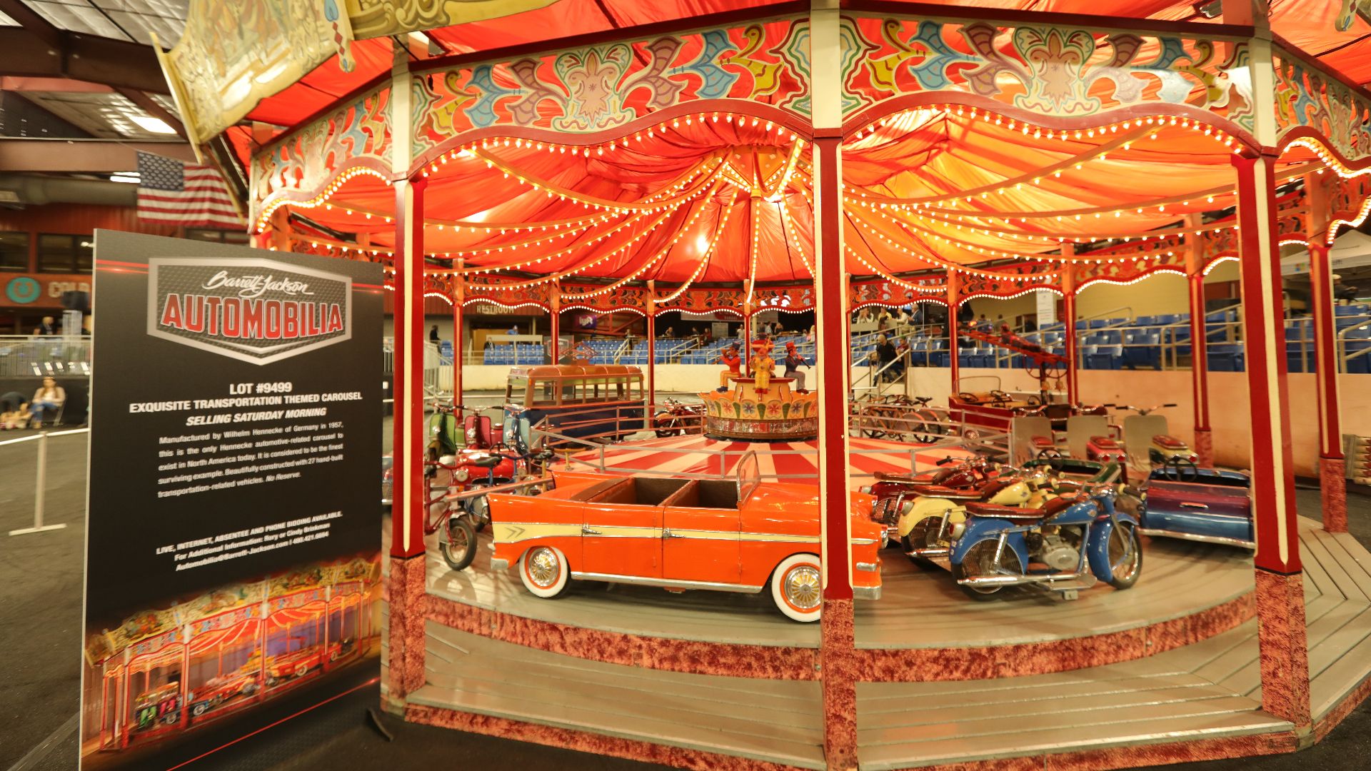 A full-size transportation-themed carousel (Lot #9499) sold for $557,750 at the 2018 Scottsdale Auction.