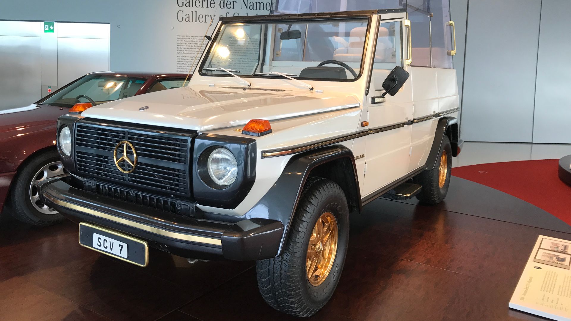 The front view of Mercedes-Benz 230 G Popemobile.
