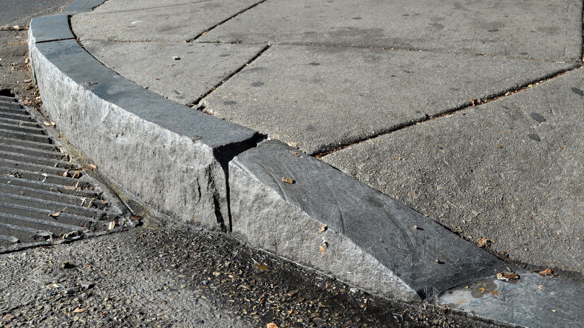 Sidewalk granite curb cut for wheelchair ramp, Philadelphia PA