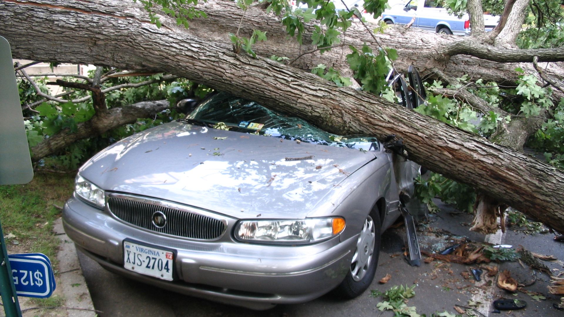 Post-Derecho storm aftermath car damage