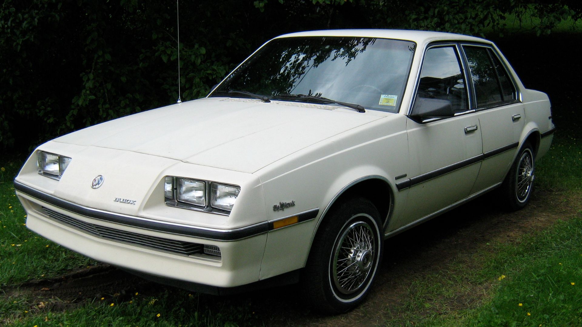 Buick Skyhawk - four-door sedan finished in white.