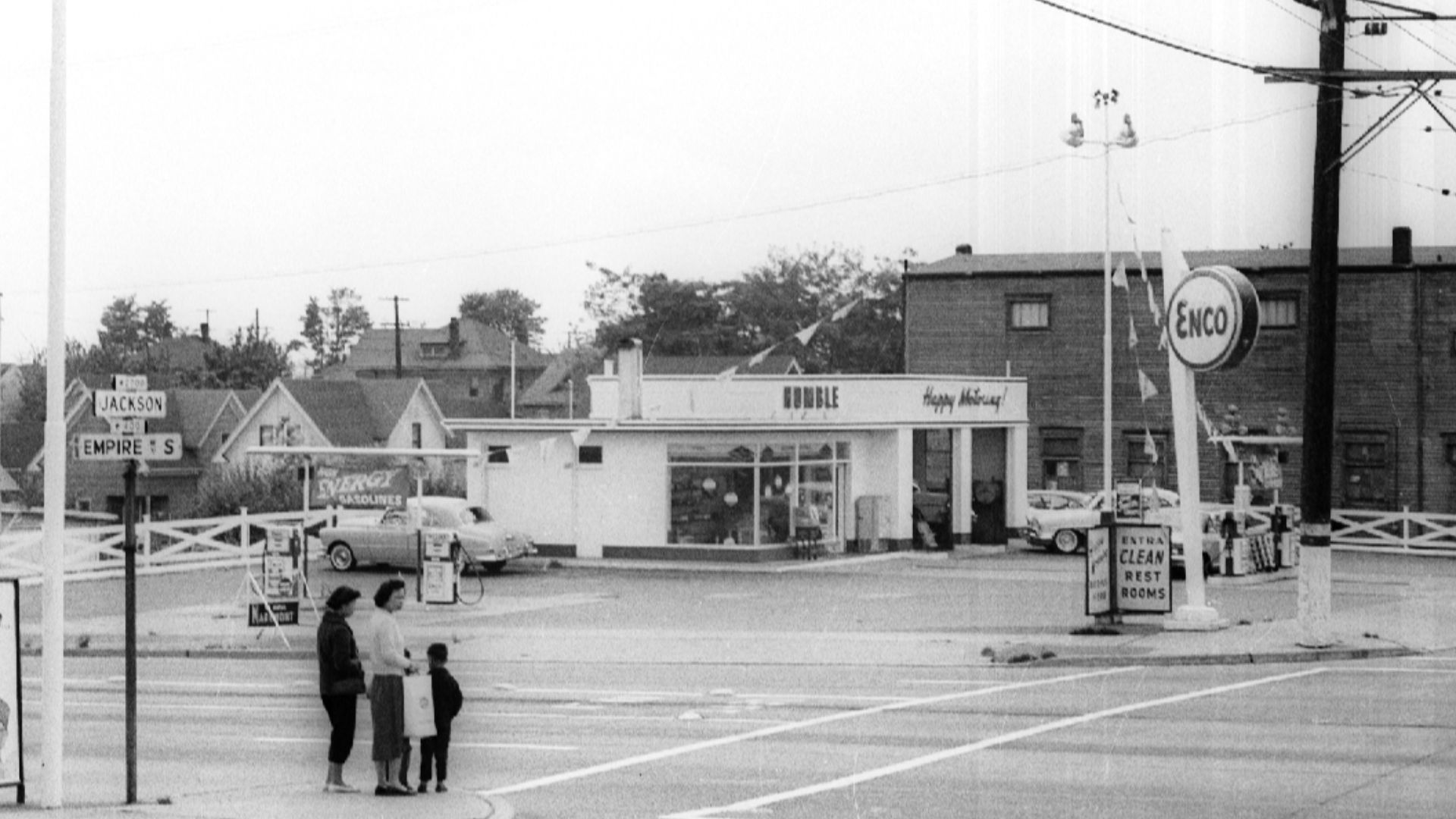 Pedestrians at Jackson St. and Empire Way (now Martin Luther King, Jr. Way), Seattle, Washington, 1961.