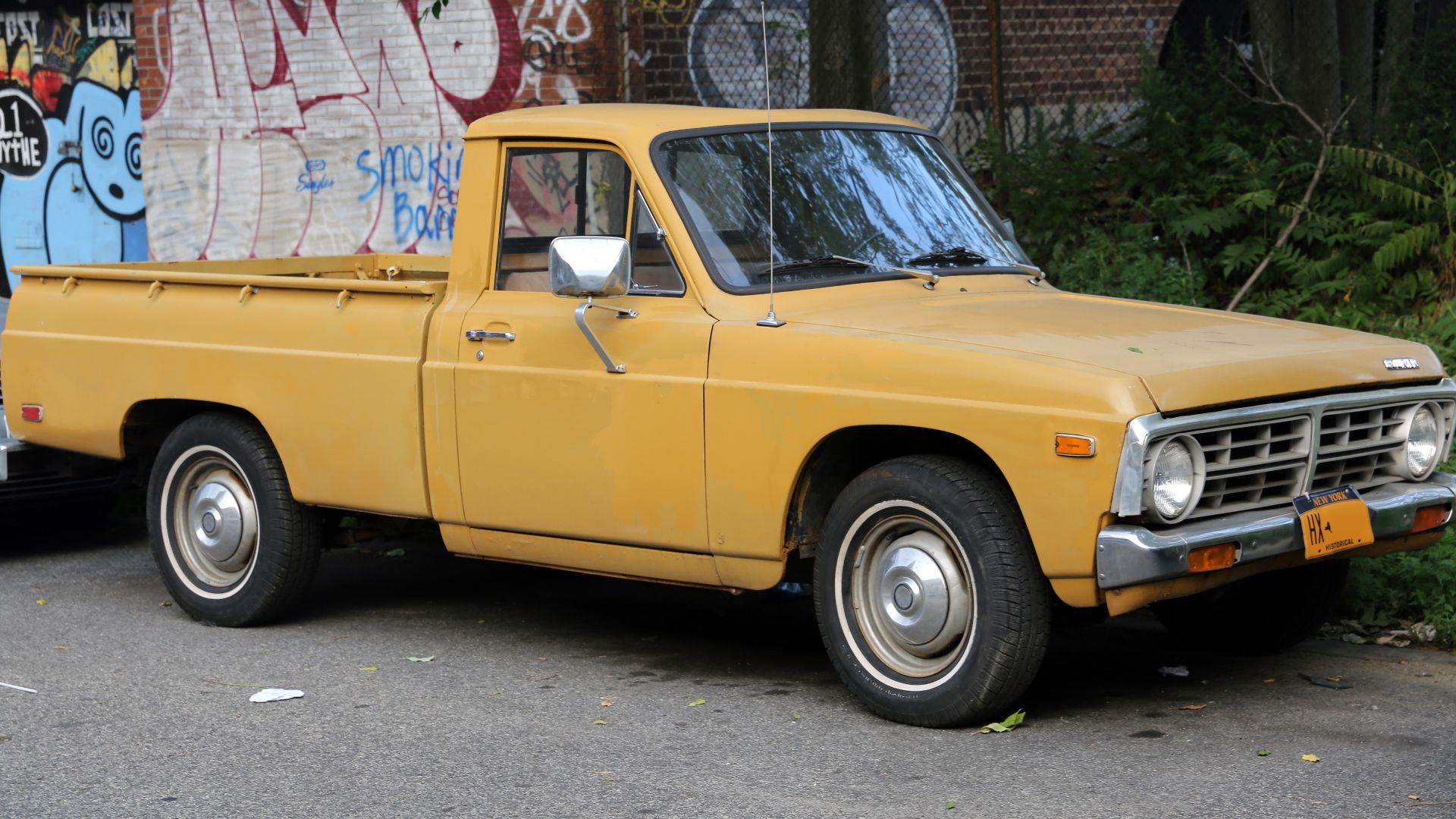 Front right ¾ view of a 1972 Ford Courier. The 1972s are the only ones to carry this tiny