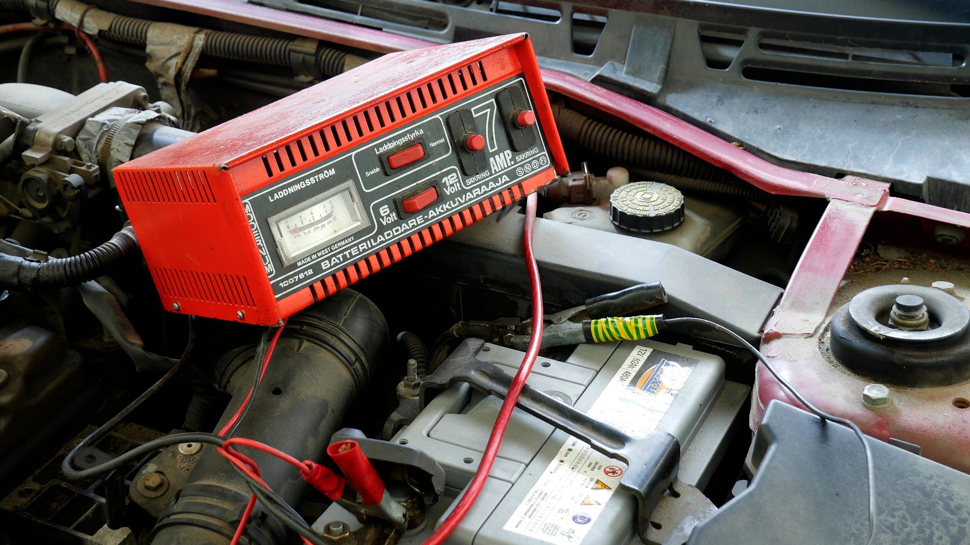 Car battery charging.