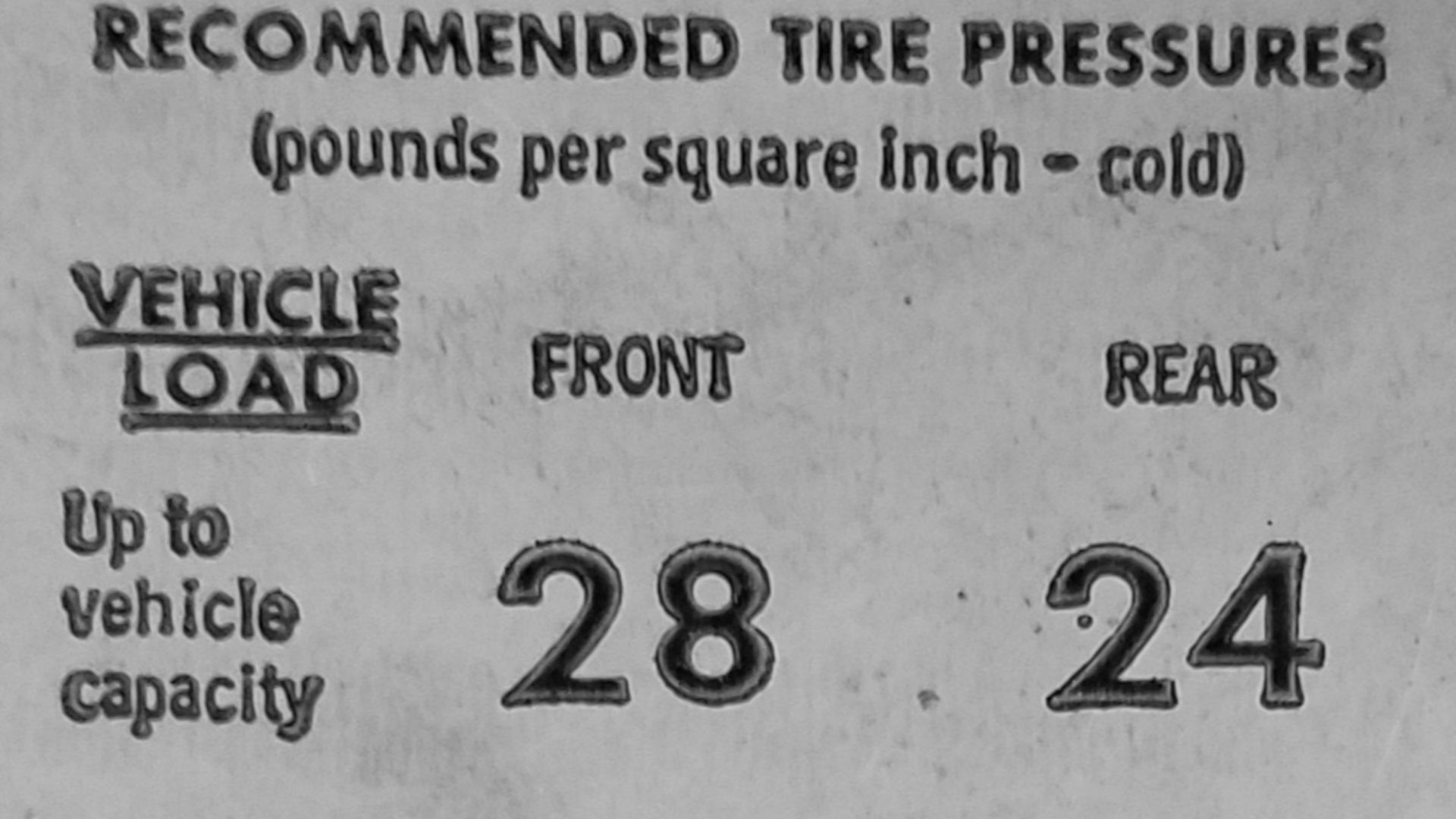 1973 Oldsmobile Toronado tire pressure recommendations sticker