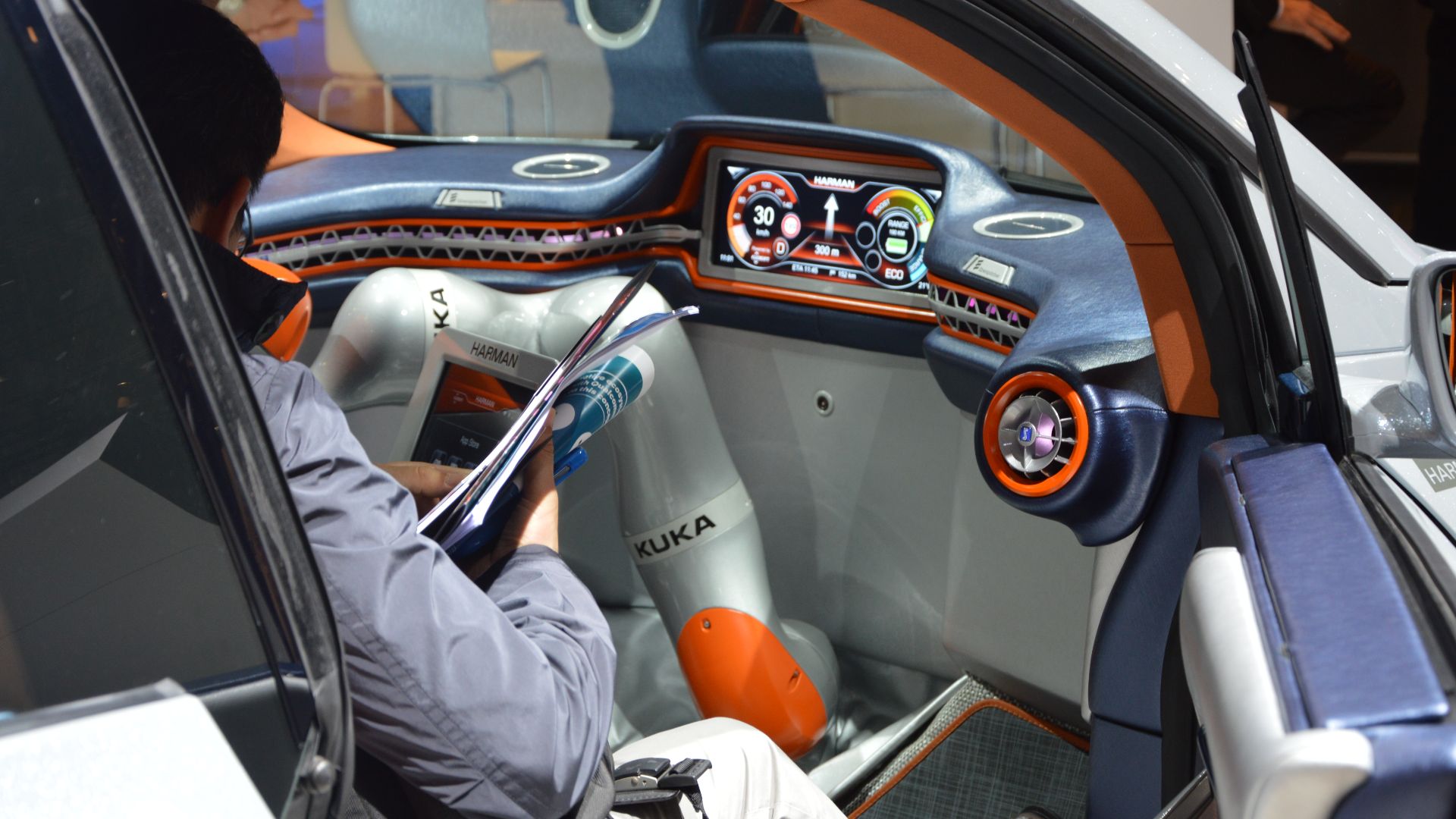 Dashboard of Rinspeed Budii.
Photo taken at exhibition IAA 2015 in Frankfurt, Germany.