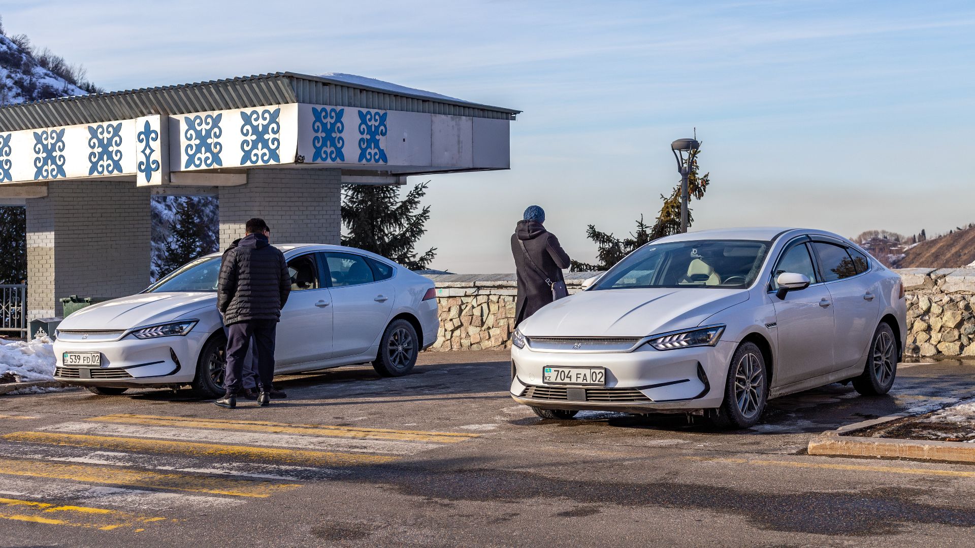 Electric cars on top of Medeo dam. Almaty, Kazakhstan.