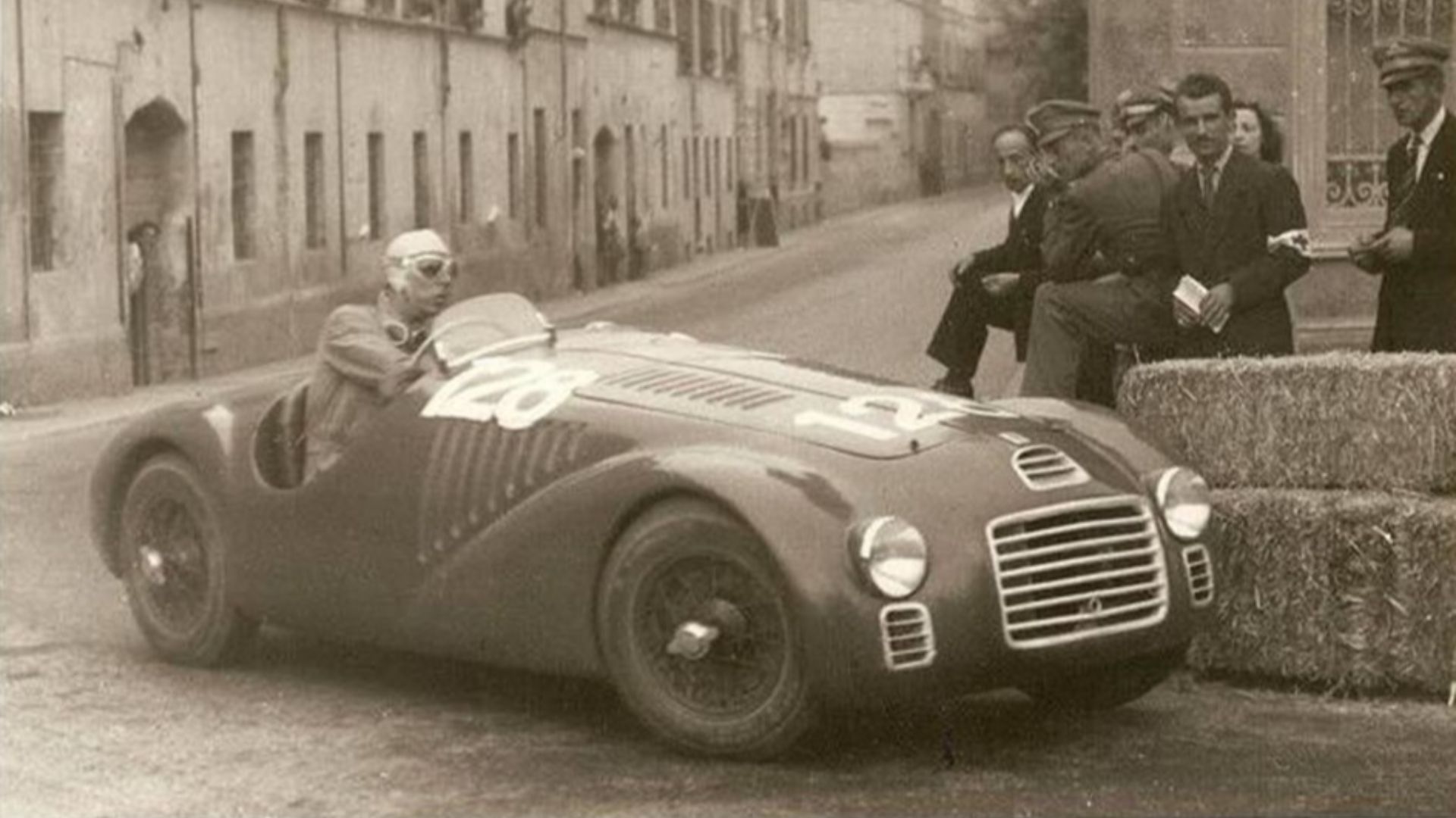 1947 Ferrari 125 S s/n 01C (entry #128) at perhaps its first race at Circuito di Piacenza on May 11, 1947. Driver Franco Cortese did not finish due to mechanical problems.[1]. This particular car is one of the first Ferraris built.