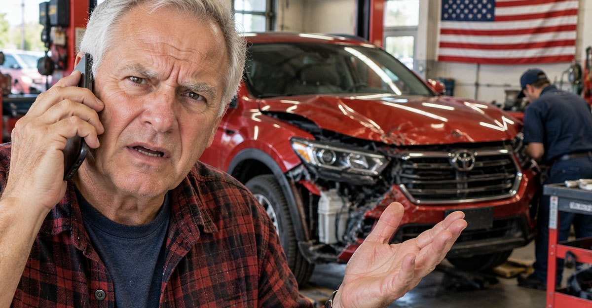 Worried man in a mechanic shop
