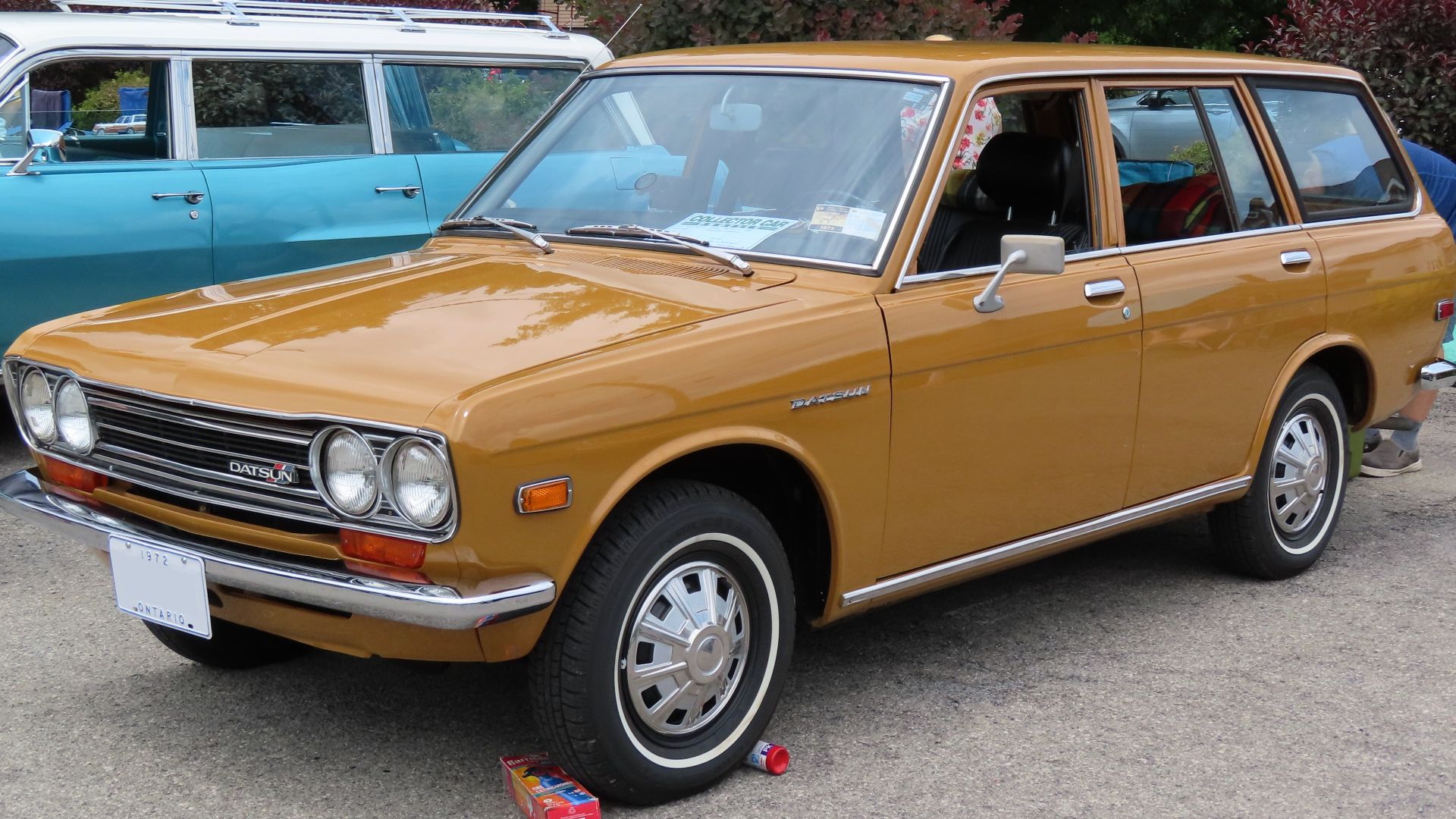 1972 Datsun 510 wagon photographed at the July 15, 2023 International Station Wagon Club meet in Butler, Pennsylvania. Finished in Safari Brown, I believe.