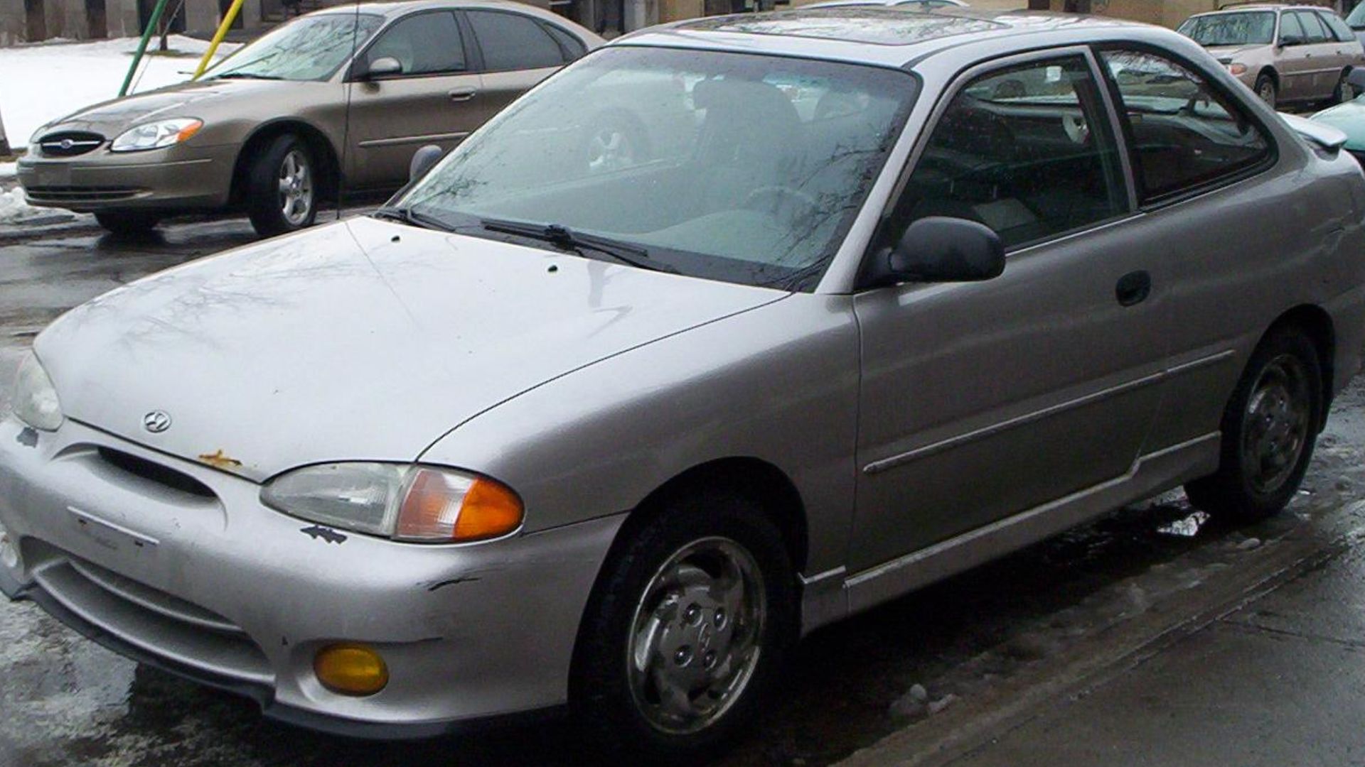1995-1997 Hyundai Accent photographed in Montreal, Quebec, Canada.