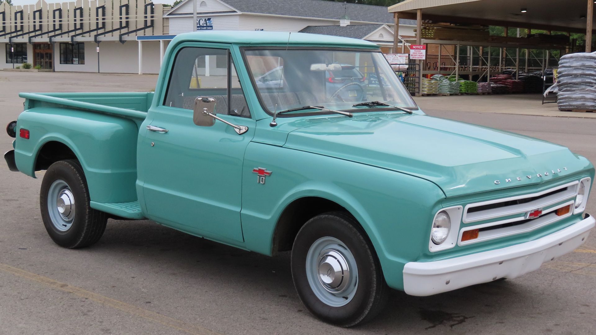 1967 Chevrolet C10 6.5' Stepside photographed in New Castle, Pennsylvania. Finished in Light Green.