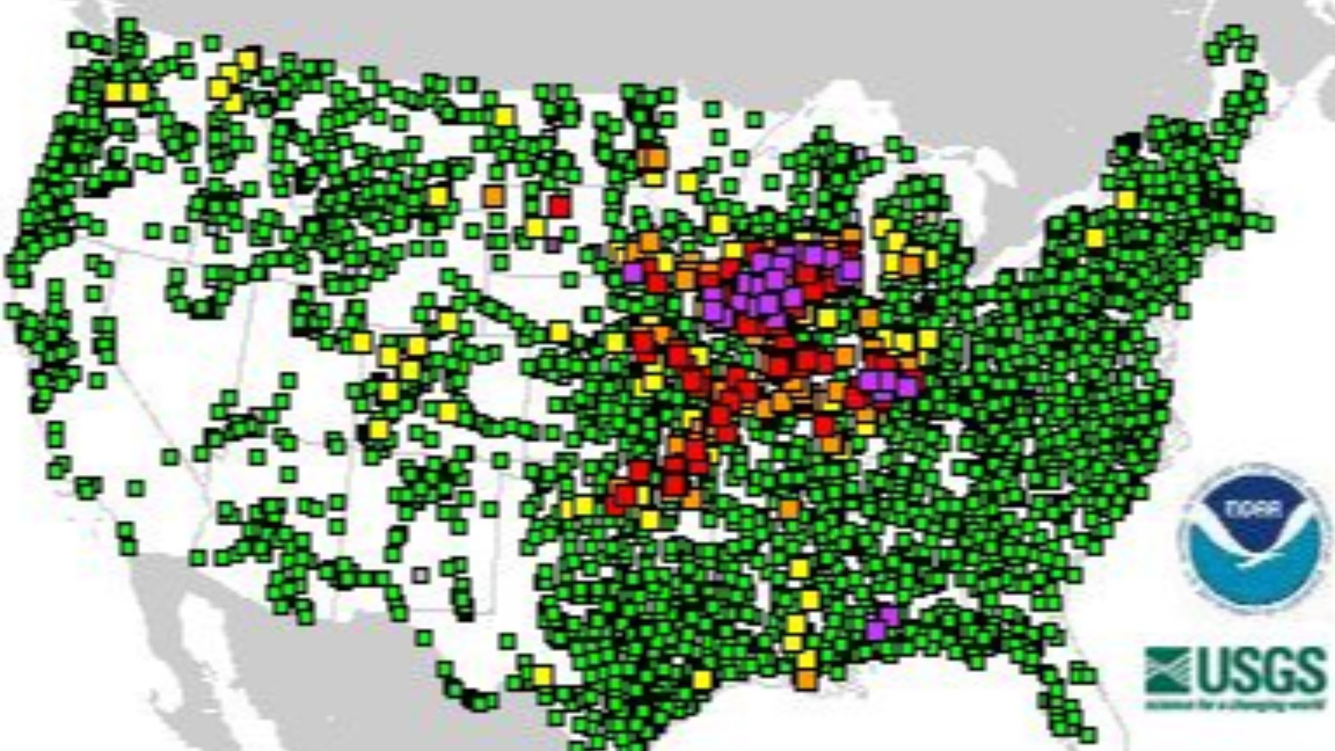 Map of River Flooding as of June 10th, 2008 after floods hit Midwest from the USGS.
