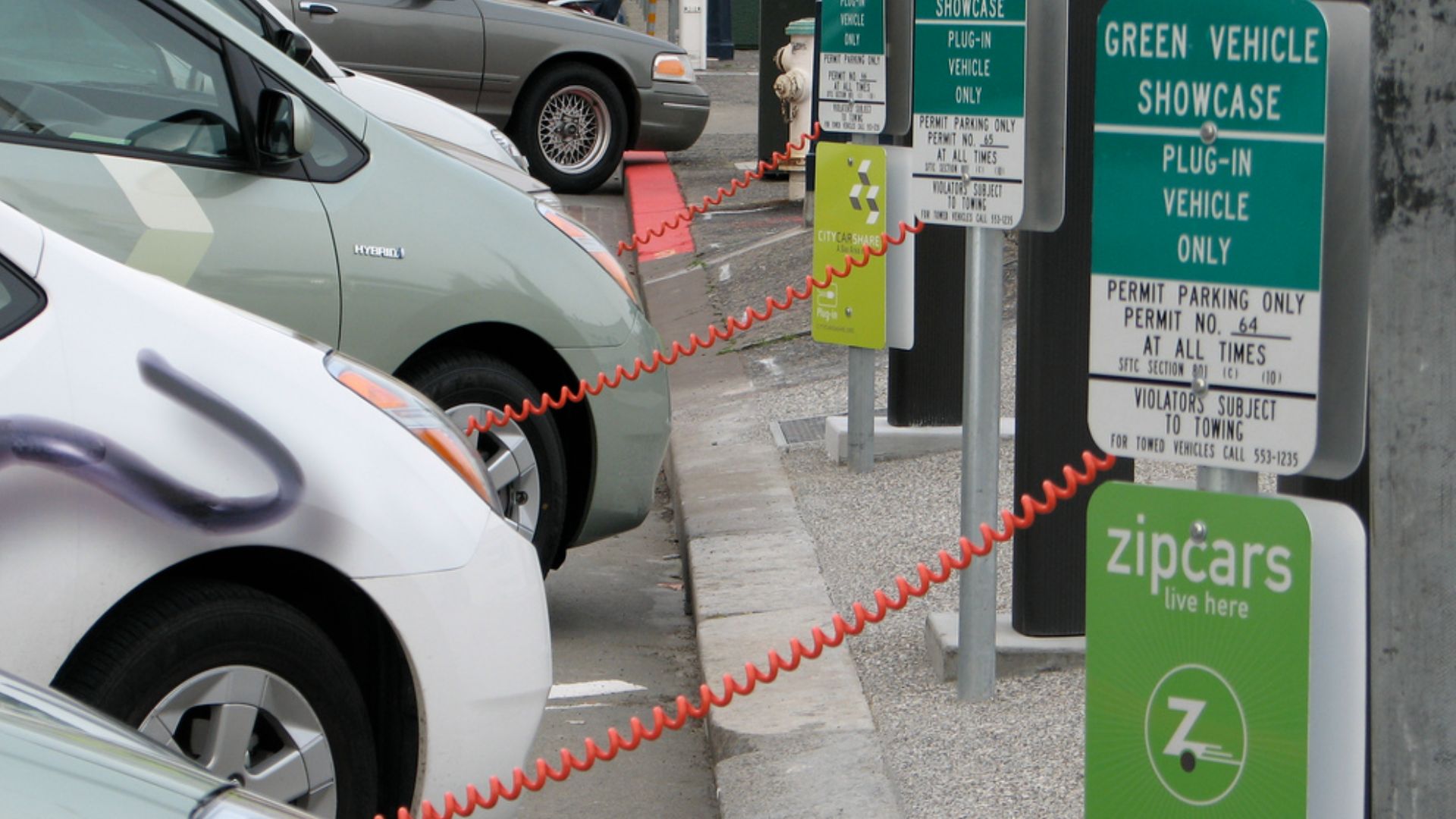 Three converted Prius Plug-In Hybrids Charging at San Francisco City Hall public recharging station
