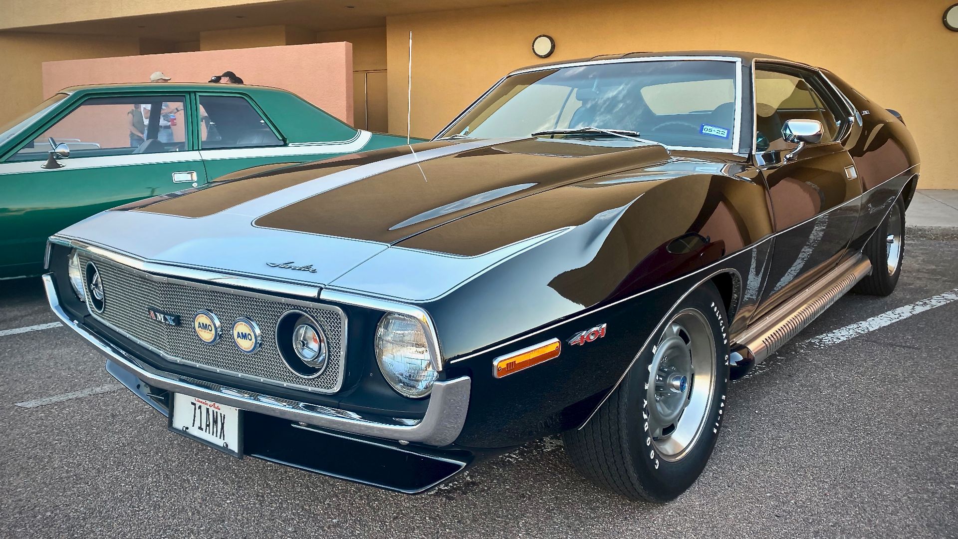 1971 AMC Javelin AMX. A pony car in the muscle car category by American Motors Corporation (AMC). This car is finished in black and features the 401 cu in V8  engine and a 4-speed manual transmission.
Photographs were taken during the 2021 American Motors