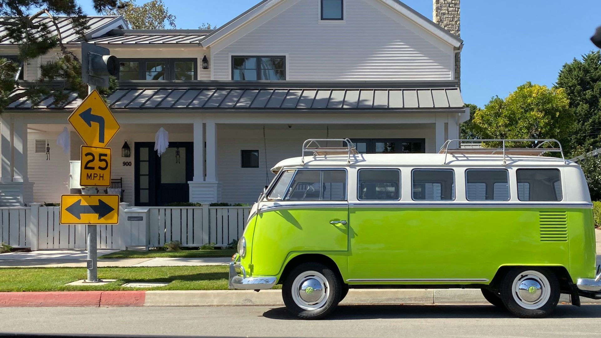 green Volkswagen T1 beside road
