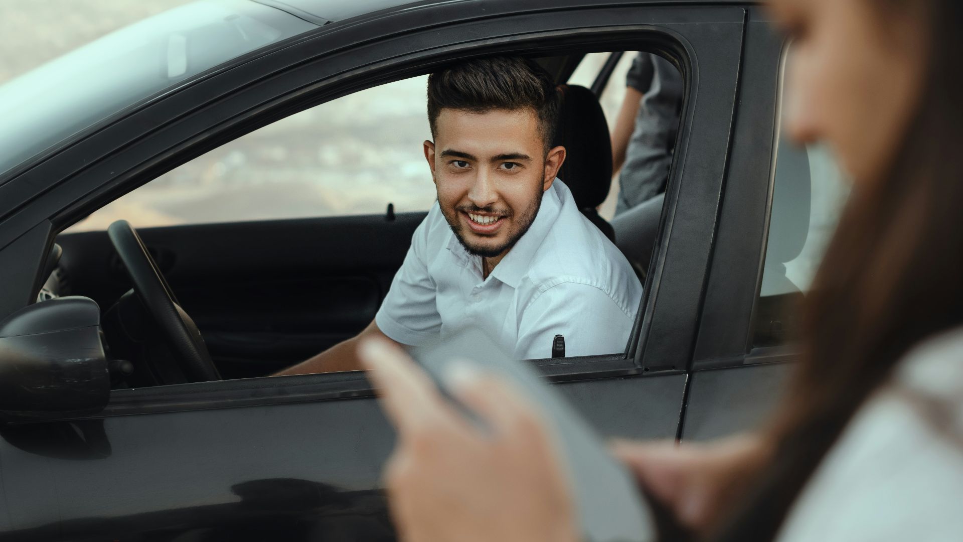 a man in a car