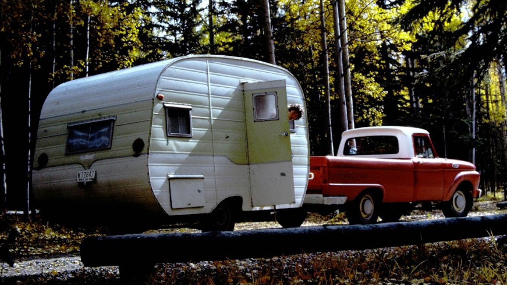 Travel Trailer and Ford Truck, Glacier National Park 1960s