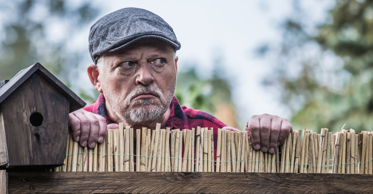 aggressive man watches his neighborhood 