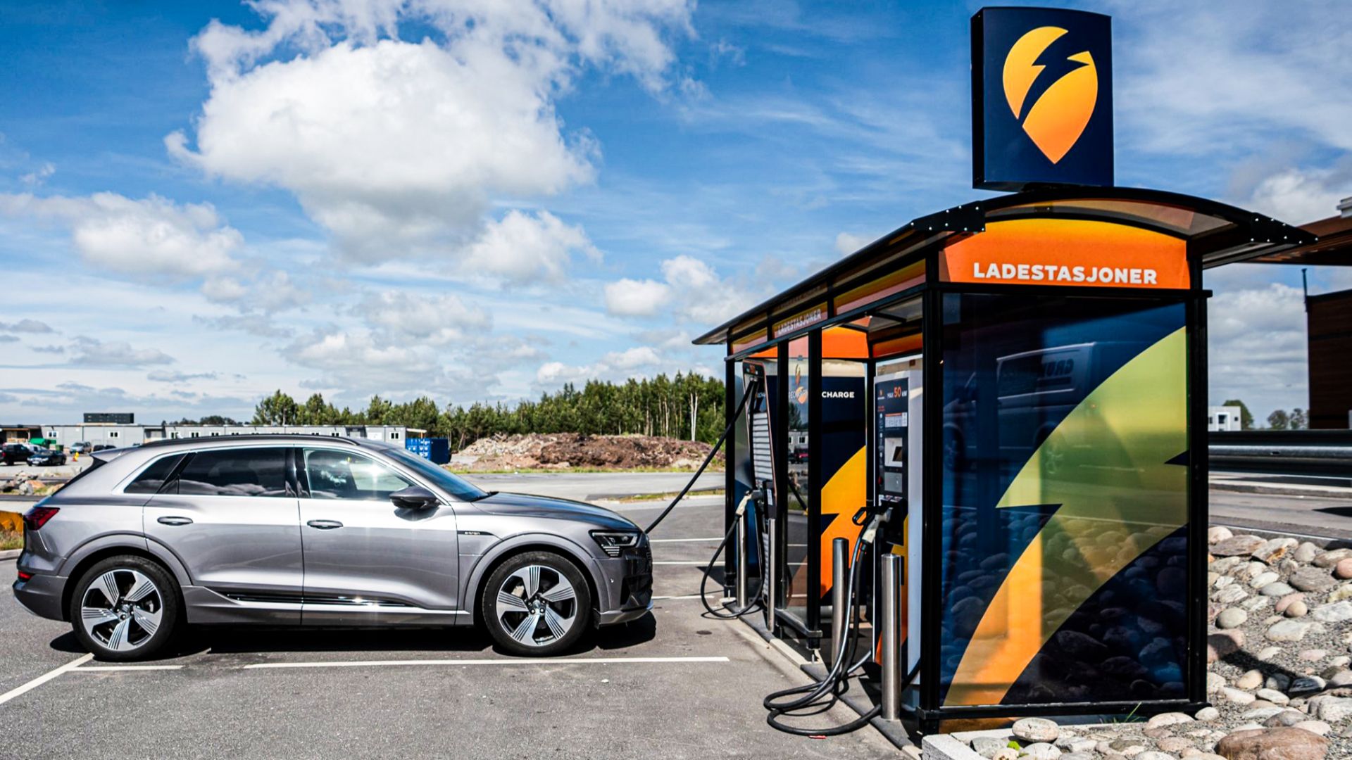 Fast-charging station from Recharge by a McDonald's in Rygge, Norway, 2022.