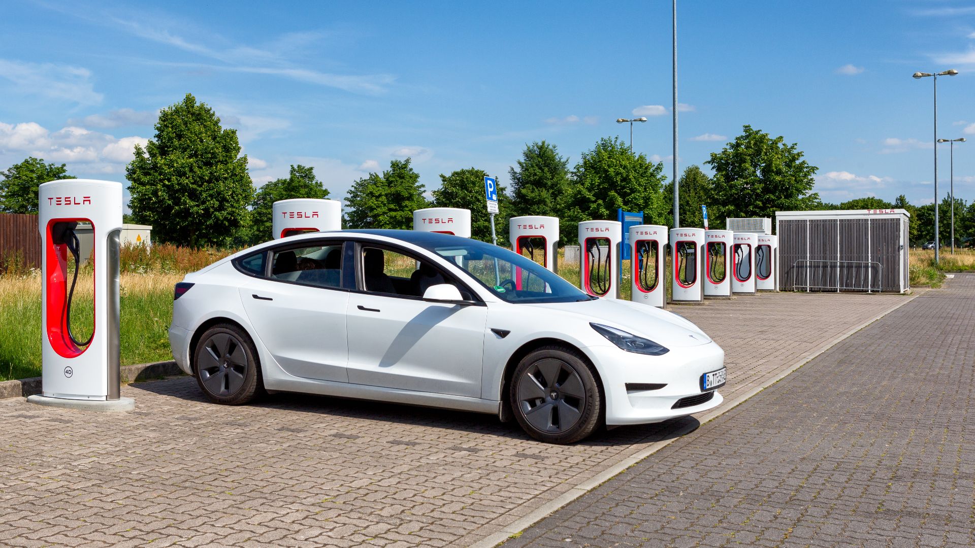 Tesla Model 3 at the supercharger in Wittenburg, Germany.