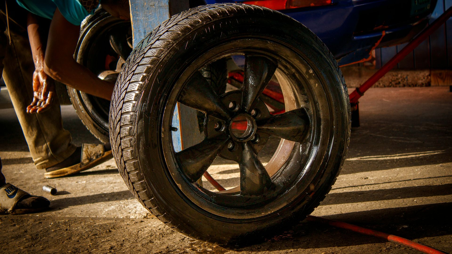 a car with a flat tire