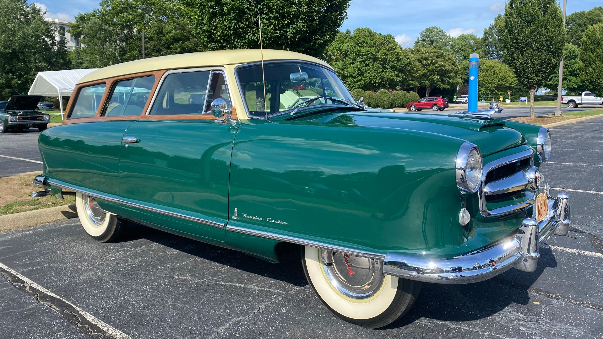 1953 Nash Rambler Custom two-door station wagon finished in green with ivory roof and a green interior. The innovative compact-size Rambler received