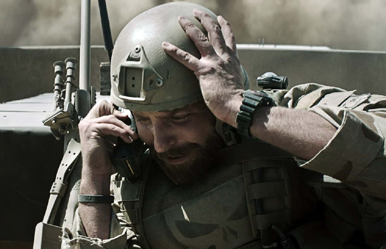 Bradley Cooper (Chris Kyle) talking on the radio.