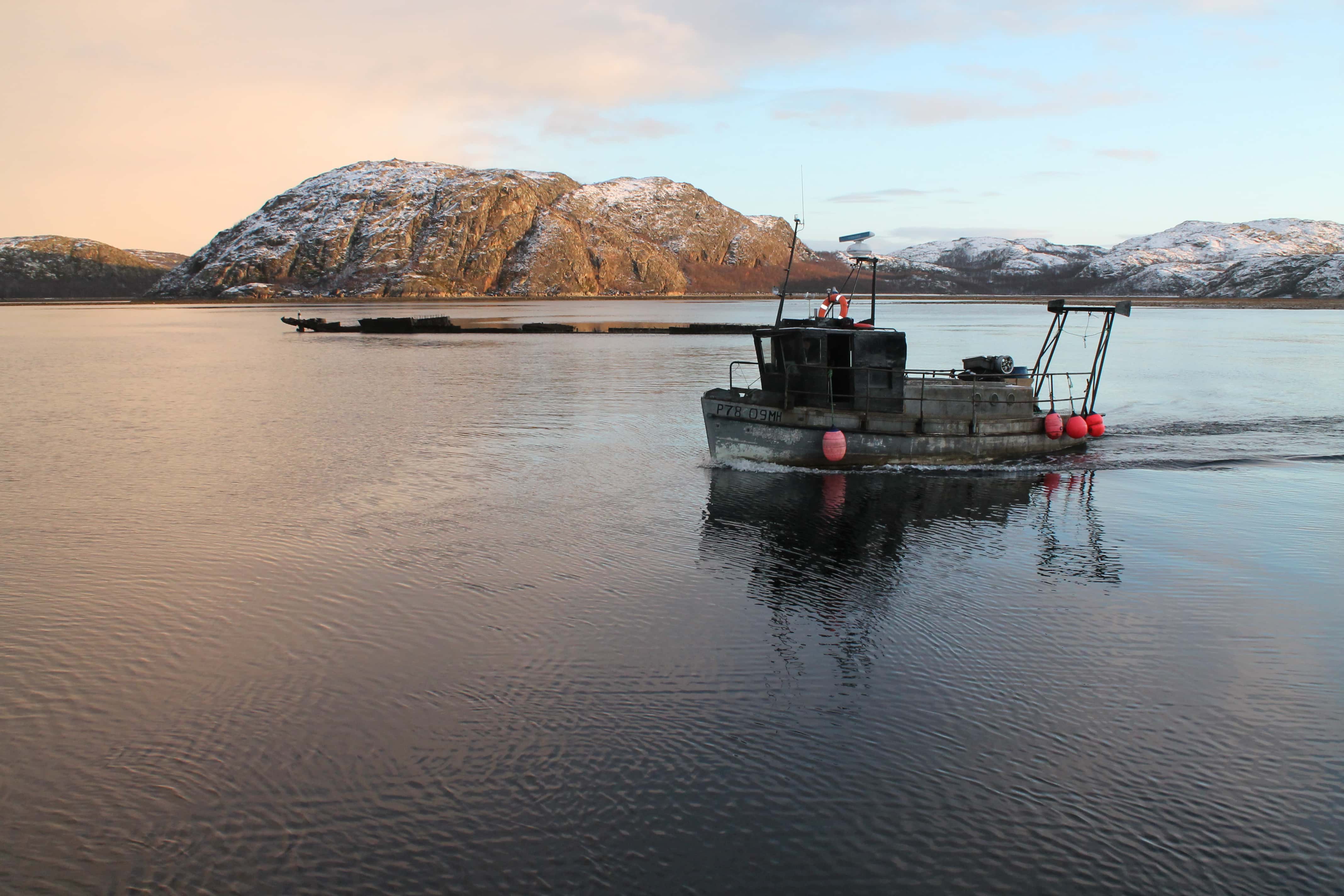 Photo of Kislaya Guba tidal power station, snowy hills in the background