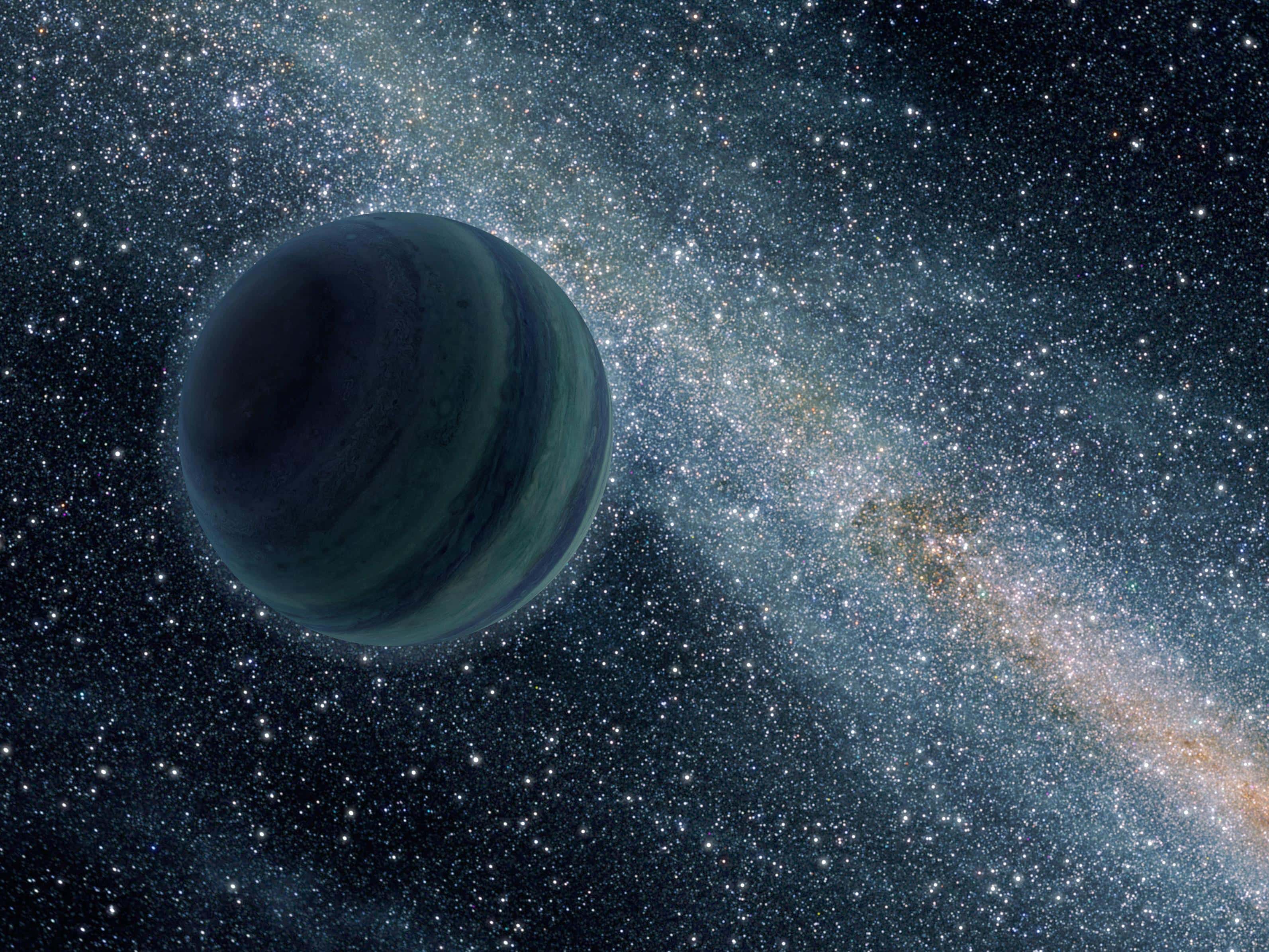artist's conception illustrates a Jupiter-like planet alone in the dark of space, floating freely