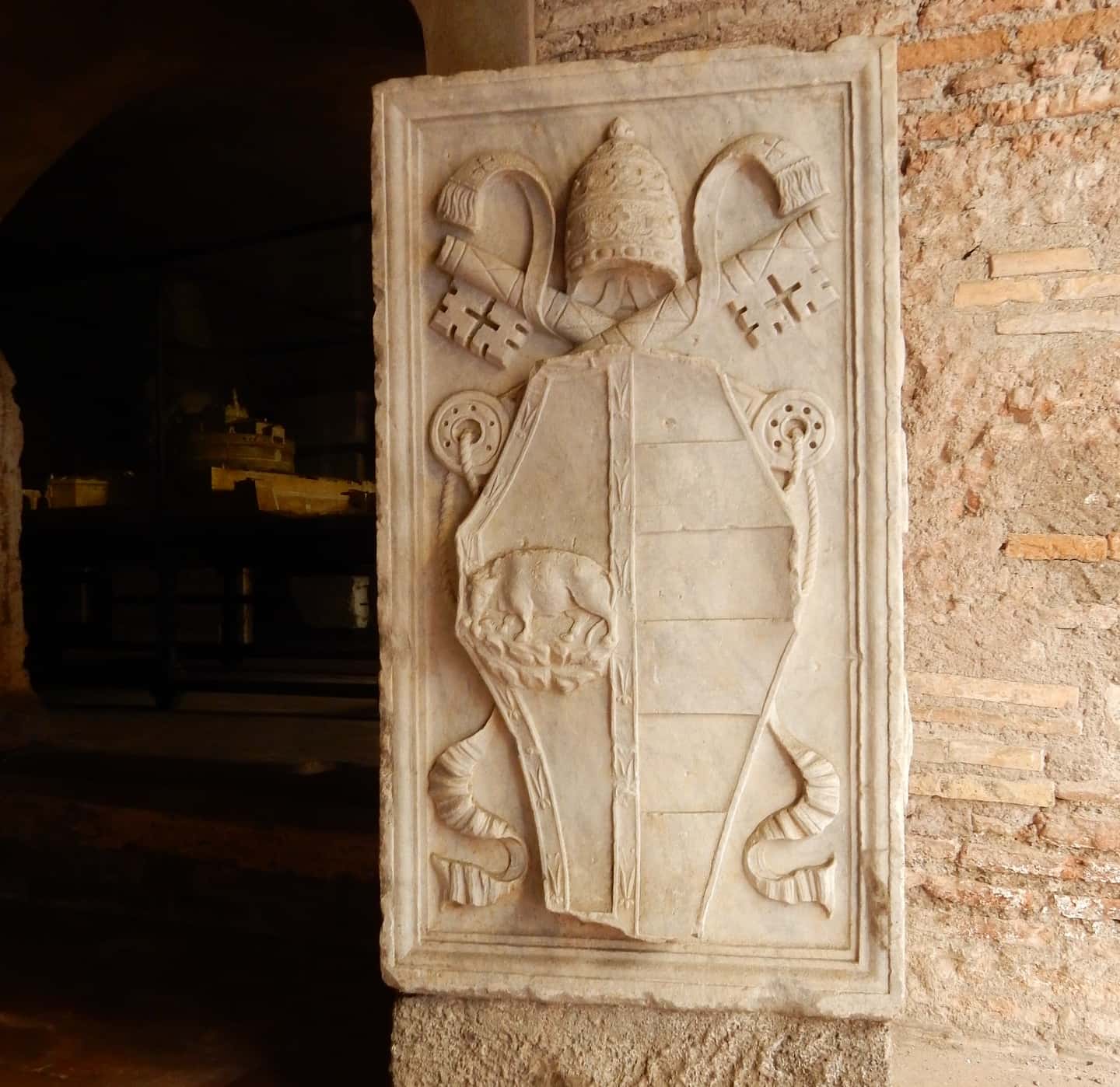 Photo of Borgia Coat of Arm carved on a stone placed on a wall