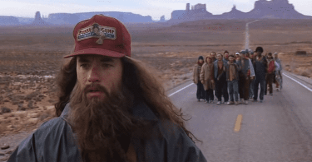 Tom Hanks as Forrest Gump running 