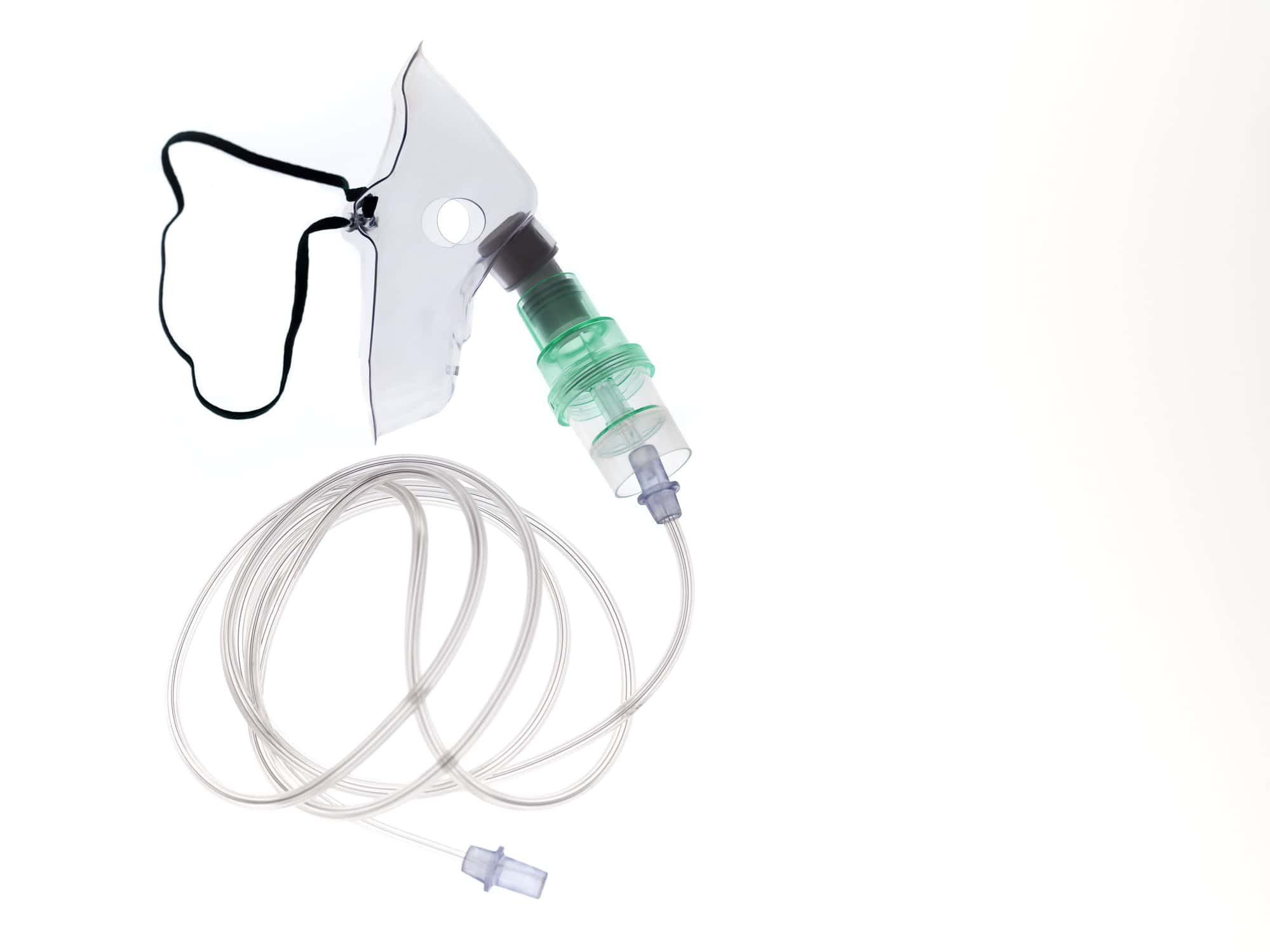 Oxygen mask and tube used in the medical profession for those who need assistance with breathing