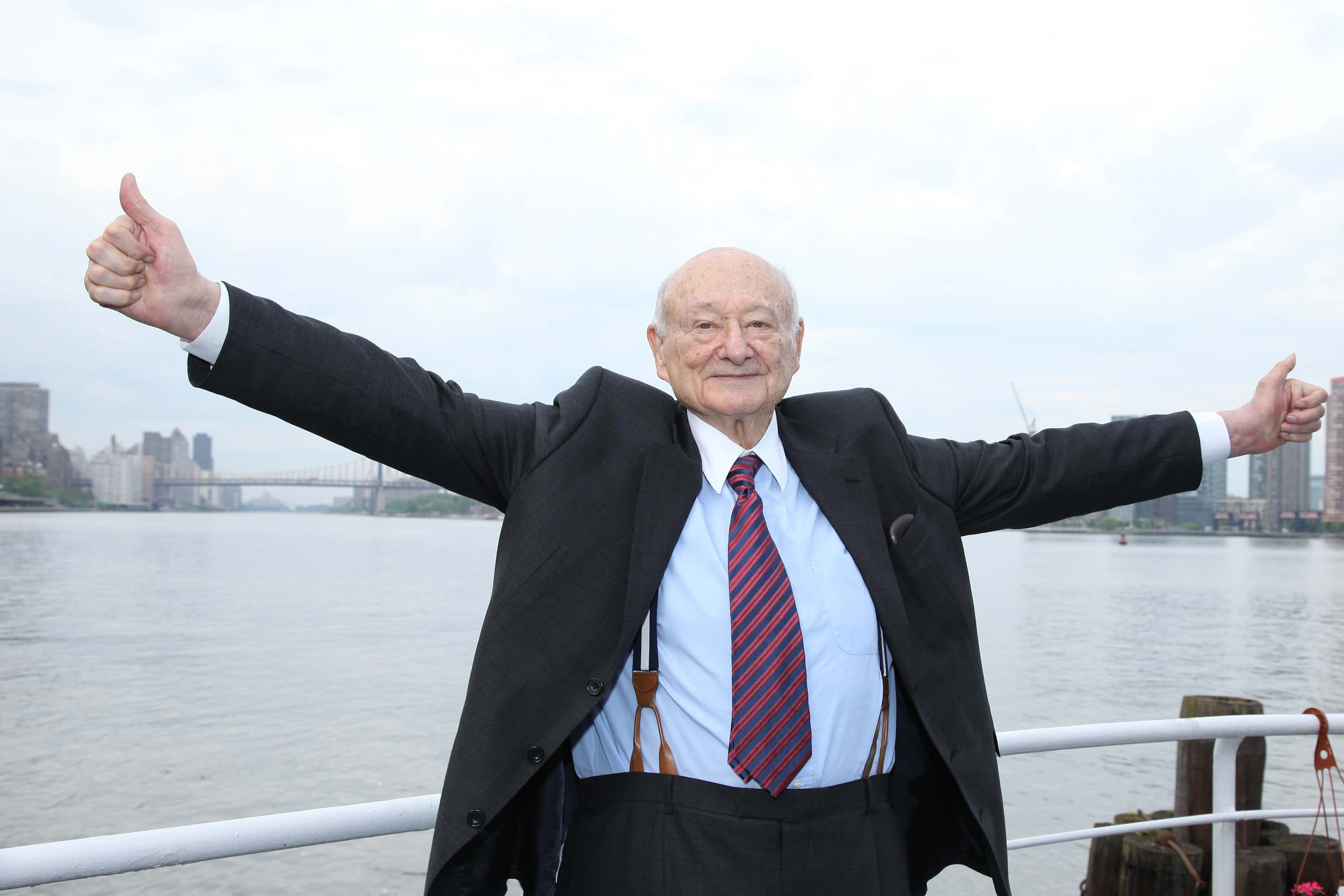 Ed Koch celebrates at the renaming of the Queensboro Bridge in his honor at The Water Club Restaurant
