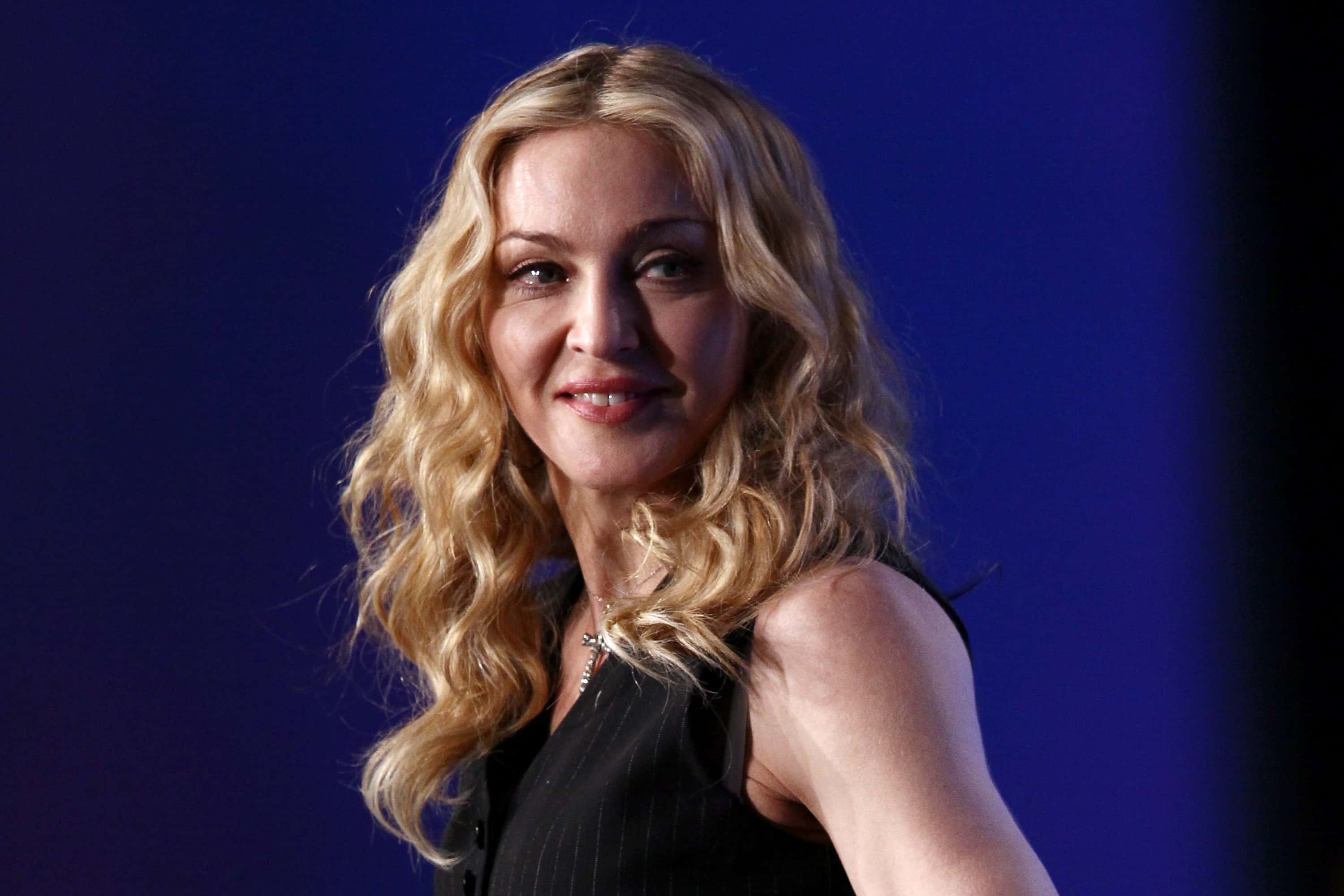 Madonna during a press conference for the Bridgestone Super Bowl XLVI show - 2012