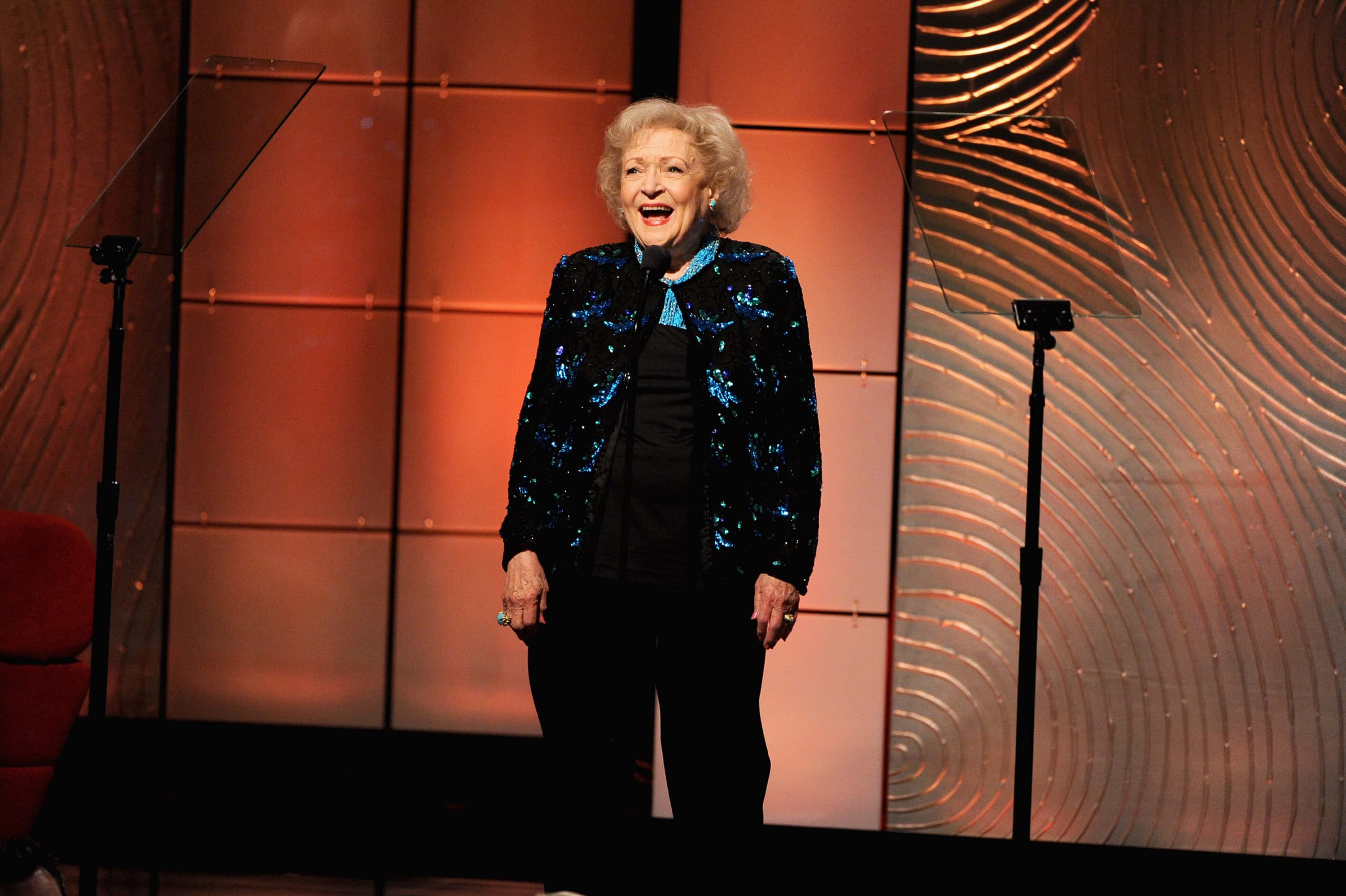 Actress Betty White speaks onstage