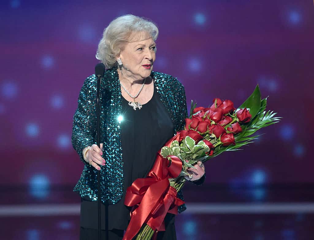 Actress Betty White speaks onstage