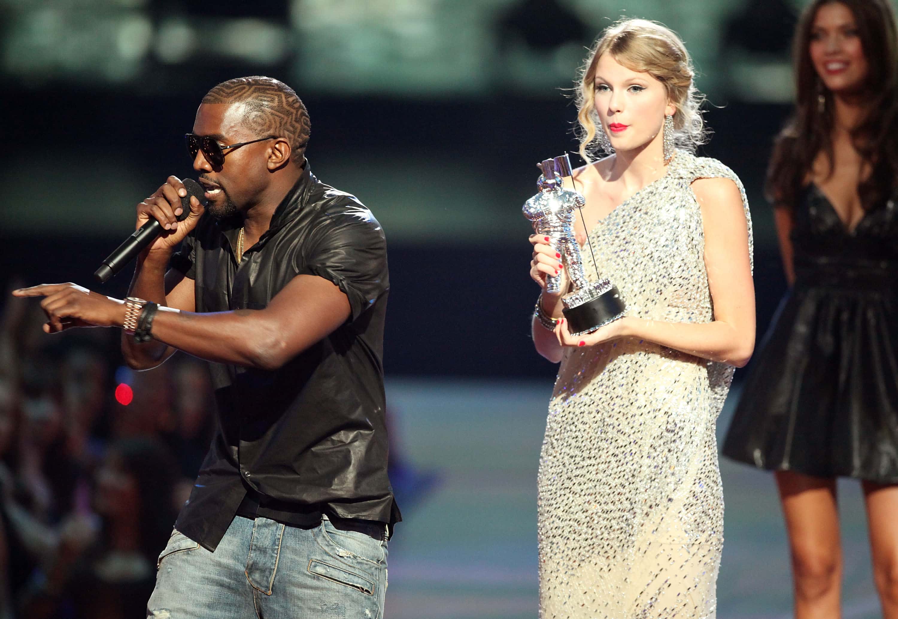Kanye West onstage after Taylor Swift won the 