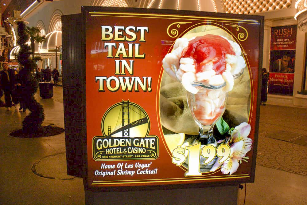 Photo of a Golden gate's shrimp cocktail sign in Las Vegas Nevada