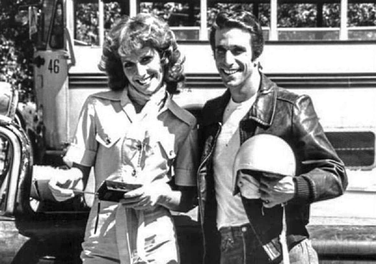 Photo from the television program Happy Days with Henry Winkler and Roz Kelly