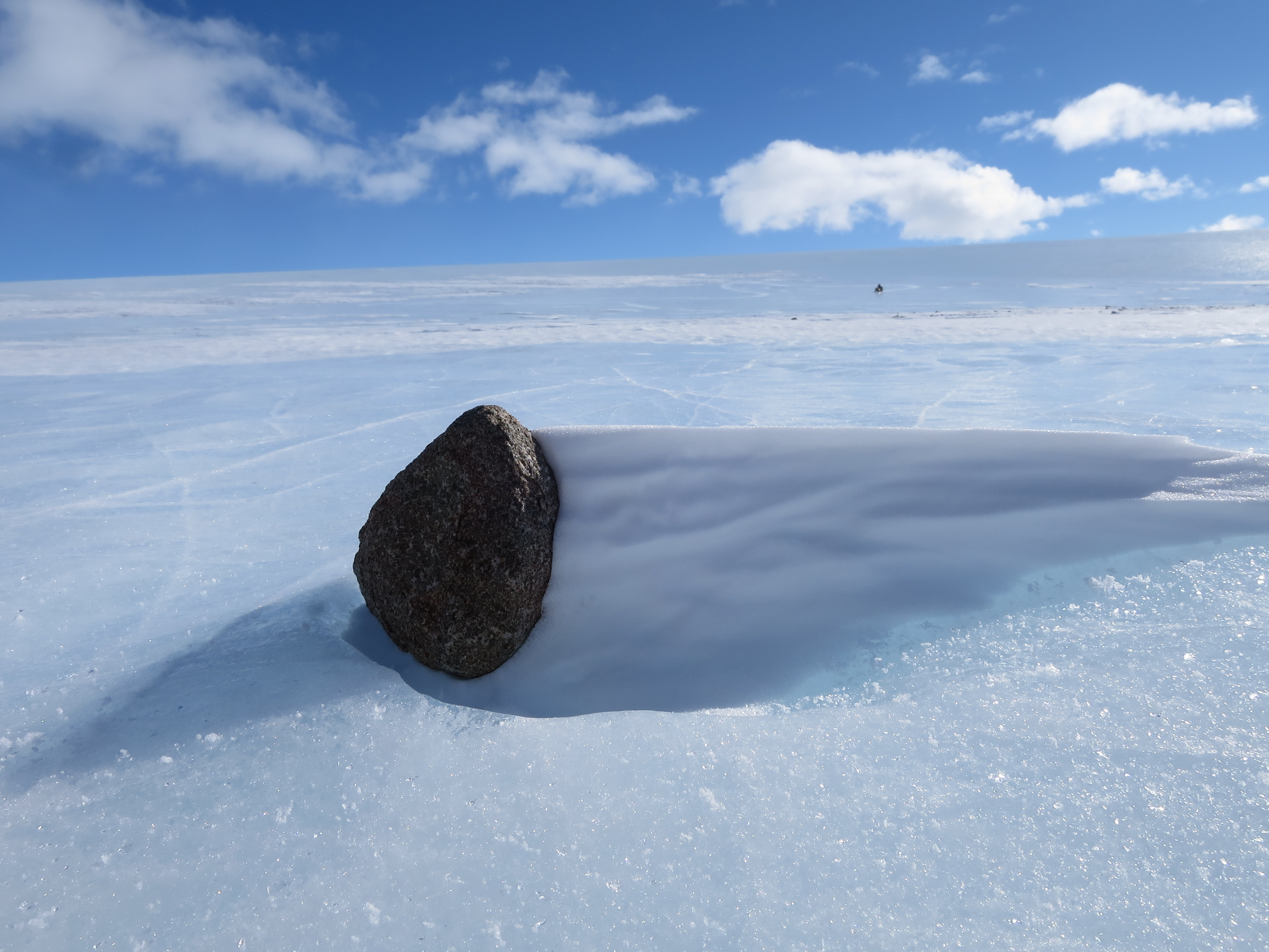 A meteorite on the blue ice field in the Miller Range