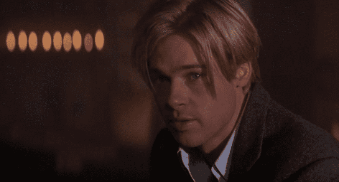 Brad Pitt in Seven Years In Tibet wearing a jacket and white shirt