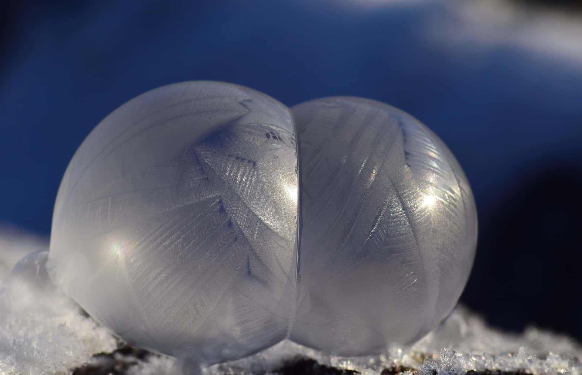 bullet frozen frosted bubble on an icy surface